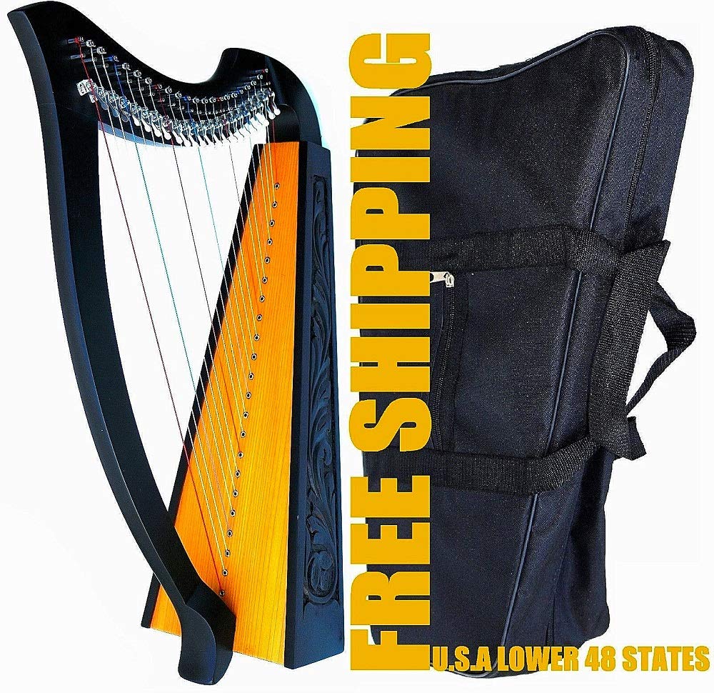 22 Strings Black Lever Harp with Carry Bag - Irish Celtic Folk Lap Harp MA-1030BK for Home Decor, Music Therapy & Traditional Performances