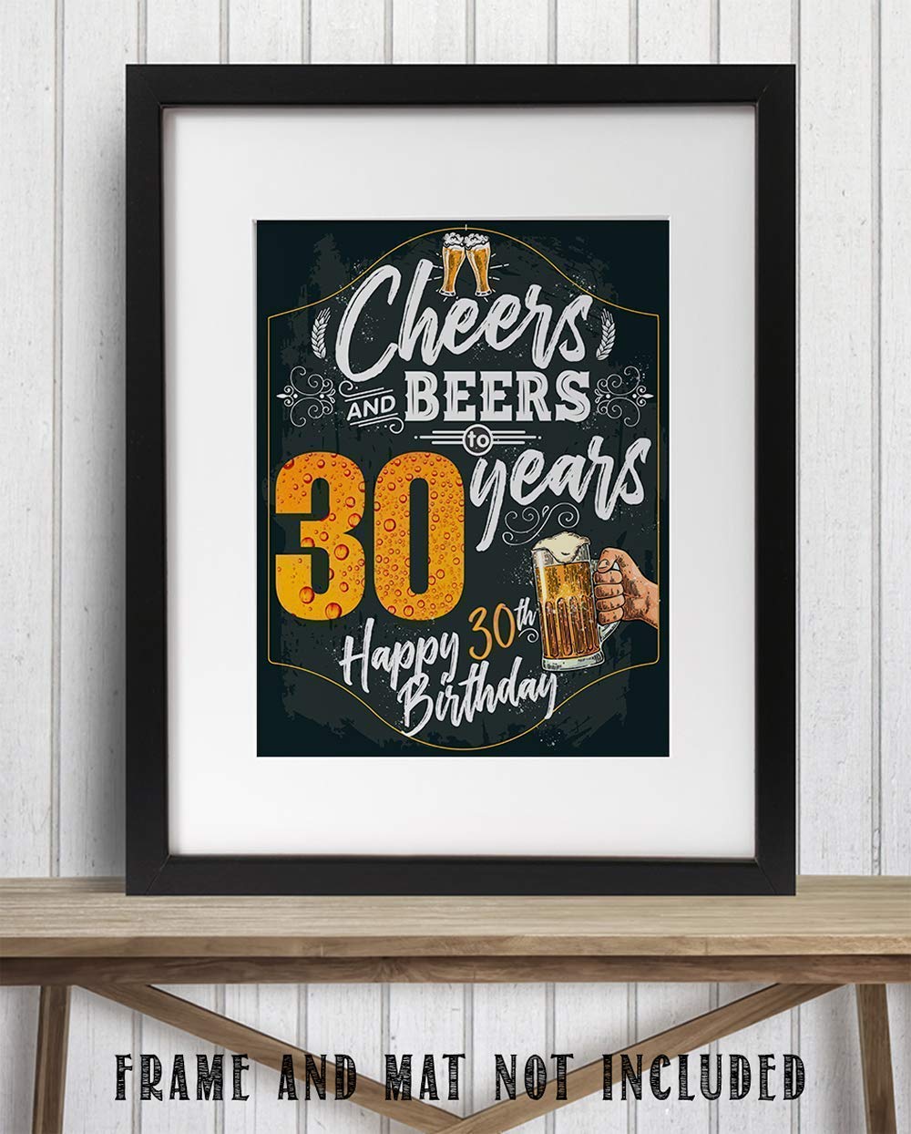 30th Birthday Party Decorations - Beer Themed Wall Art Poster, Chalkboard Style Sign for Anniversary Celebrations & Gifts (11x14 Unframed) - Perfect for Home Bars, Man Caves & Milestone Birthday Parties