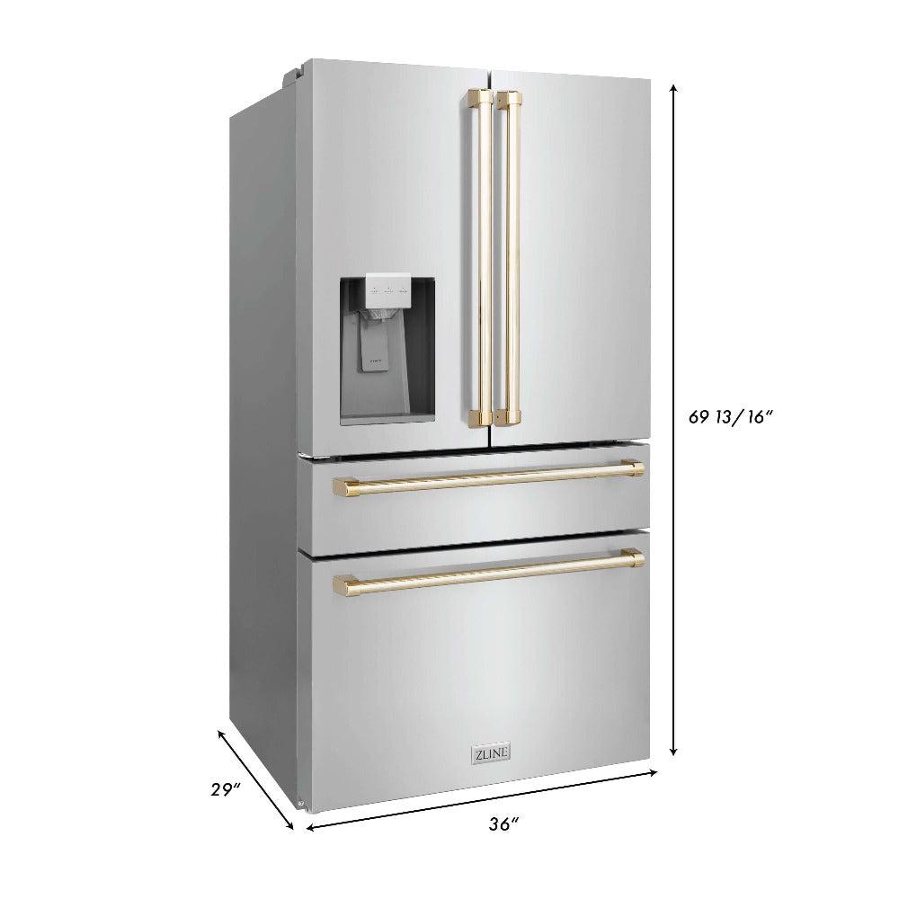 ZLINE Autograph Edition 30-inch Stainless Steel Kitchen Package - Dual Fuel Range, Range Hood, Dishwasher & Refrigerator with External Water Dispenser & Polished Gold Accents (4AKPR RARHDWM30 G) | Premium Kitchen Appliances for Modern Homes & Gourmet Cooking