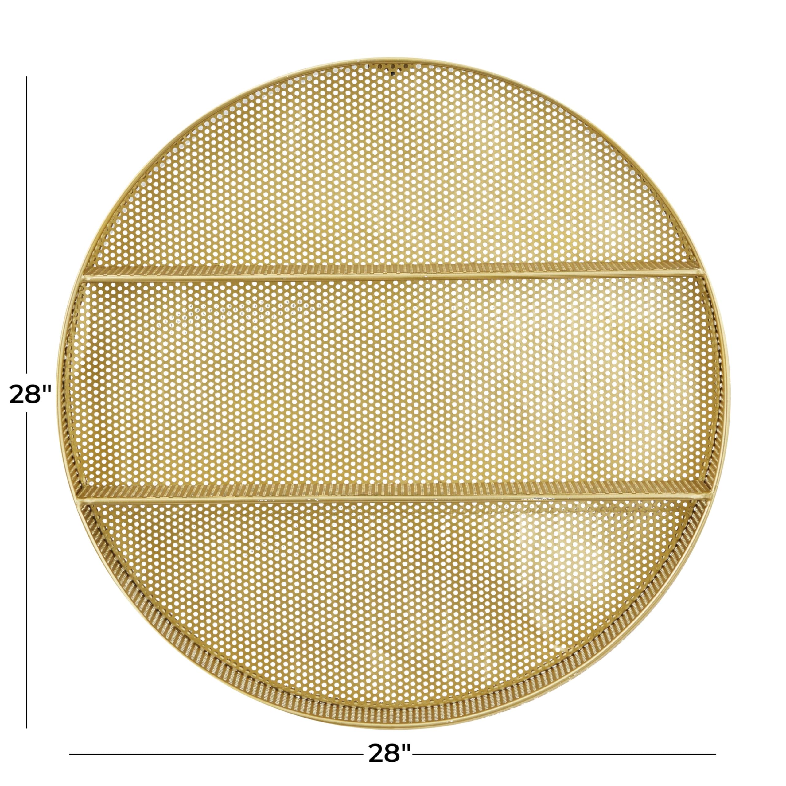 CosmoLiving by Cosmopolitan Gold Metal Round 2-Tier Wall Shelf - 28