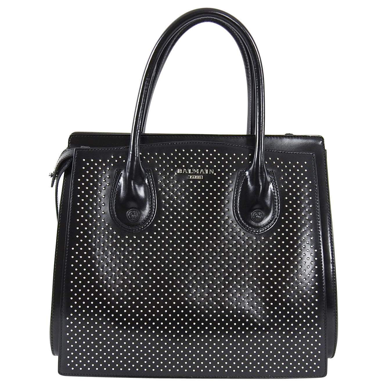 Balmain Black Studded Leather Top Handle Satchel Bag for Women - Luxury Designer Handbag for Work, Evening & Special Occasions