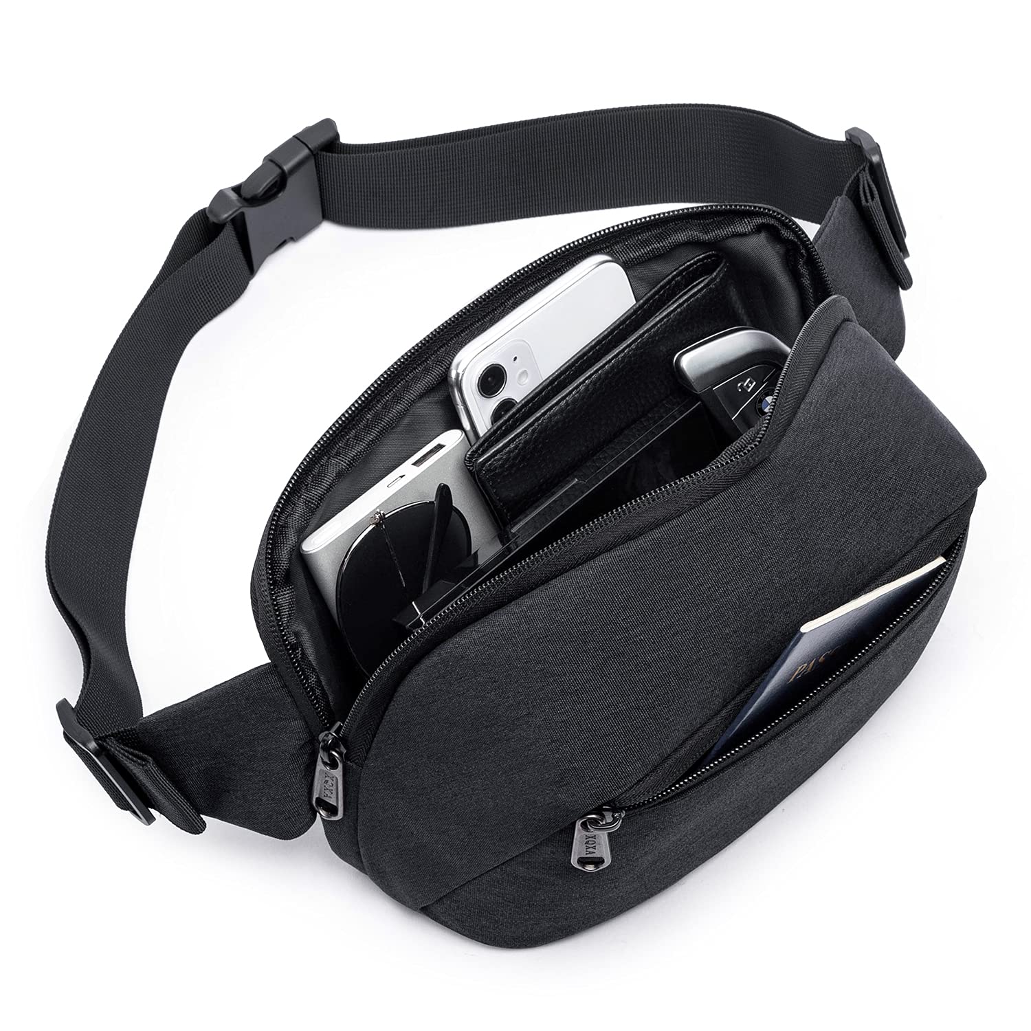 Waterproof Unisex Fanny Pack for Hiking, Running & Travel - Adjustable Waist Pack with 2 Zipper Pockets - Perfect for Outdoor Adventures, Gym & Daily Use (Black)