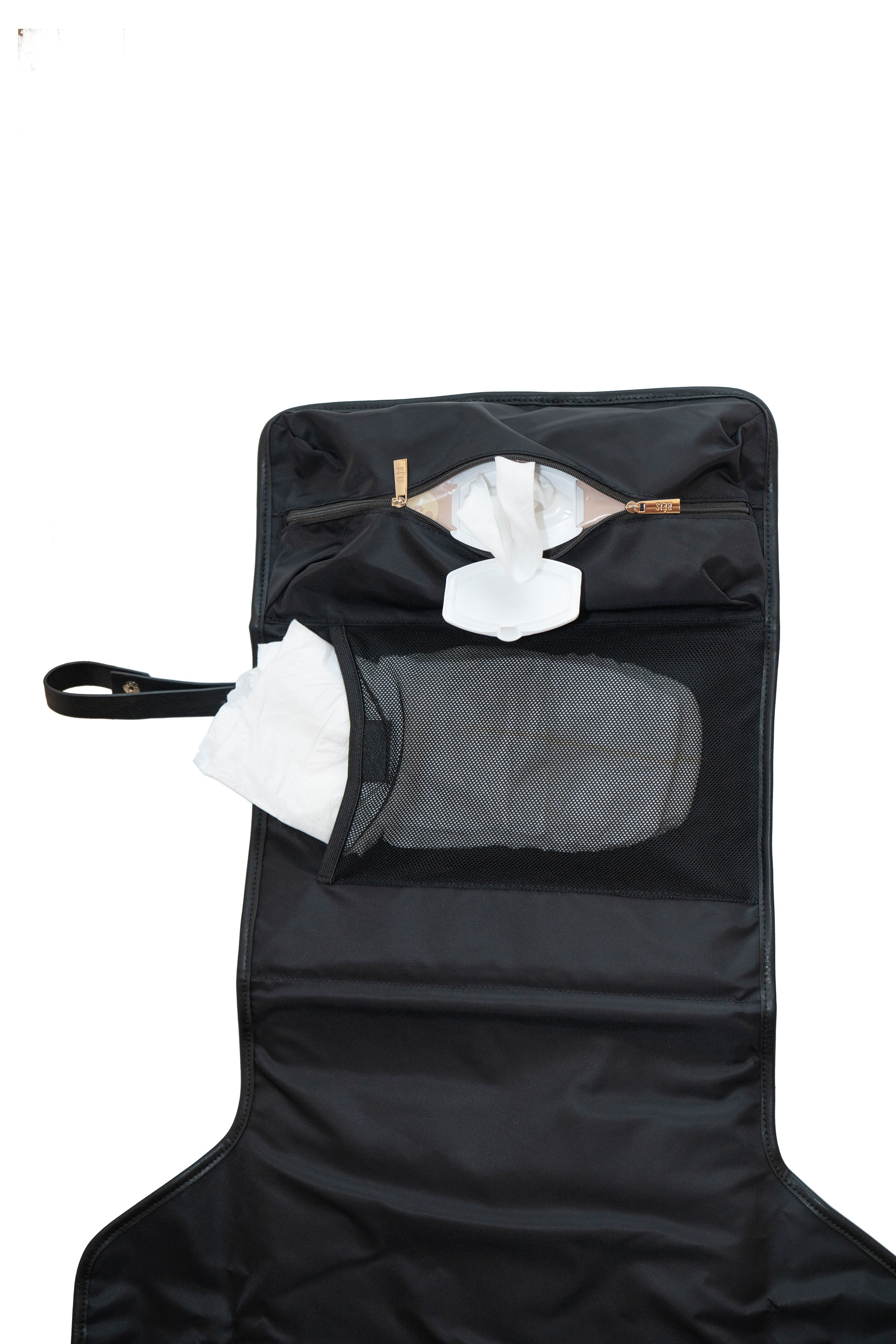 Black Leather Changing Organizer - Portable Diaper Bag for Travel & On-the-Go Parents | Perfect for Baby Care Essentials, Nursery Organization & Outdoor Adventures
