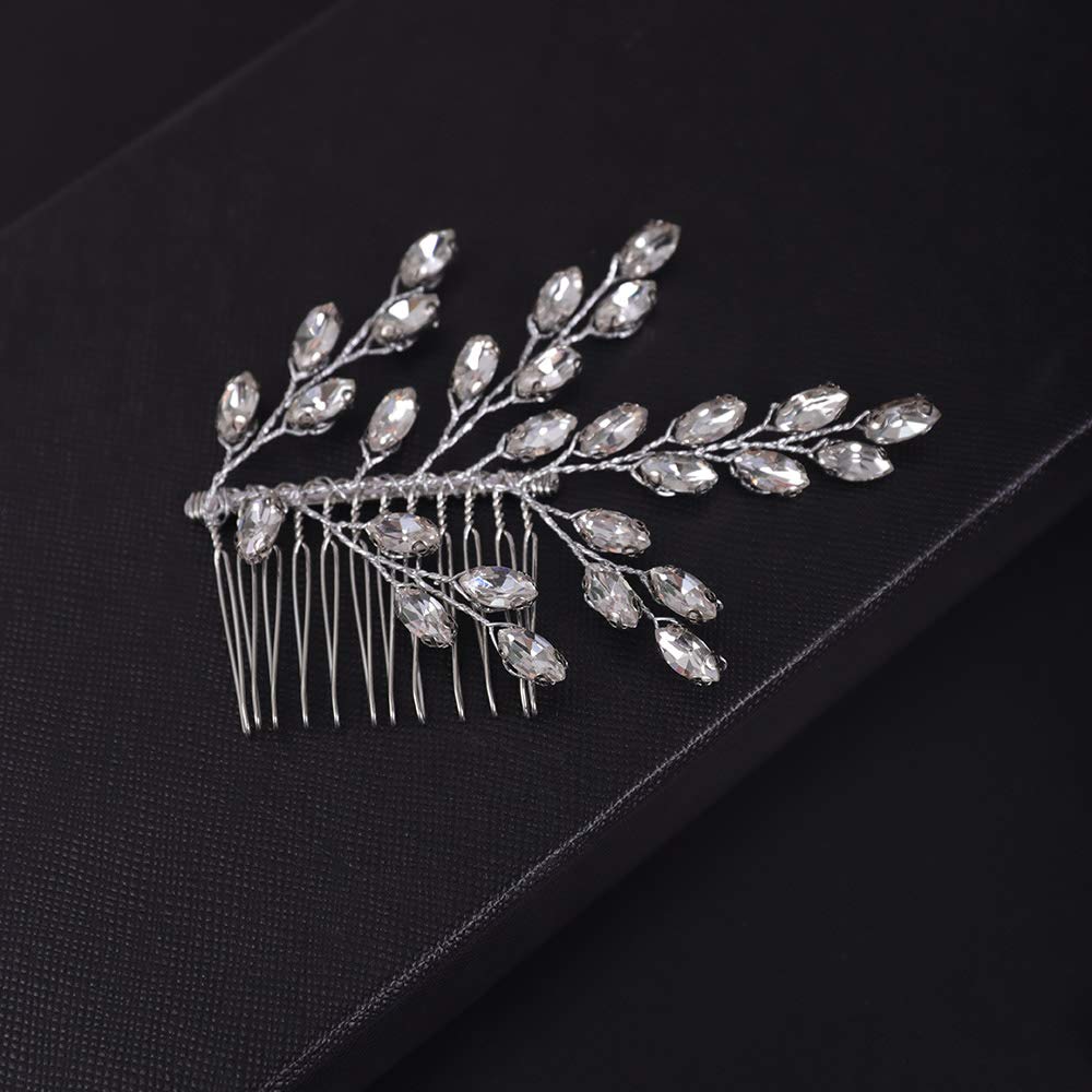 FXmimior Silver Rhinestone Crystal Hair Comb - Elegant Bridal Wedding Hair Accessories for Women, Leaf Design Headpiece for Bridesmaids & Bridal Party - Perfect for Weddings, Prom, and Formal Events