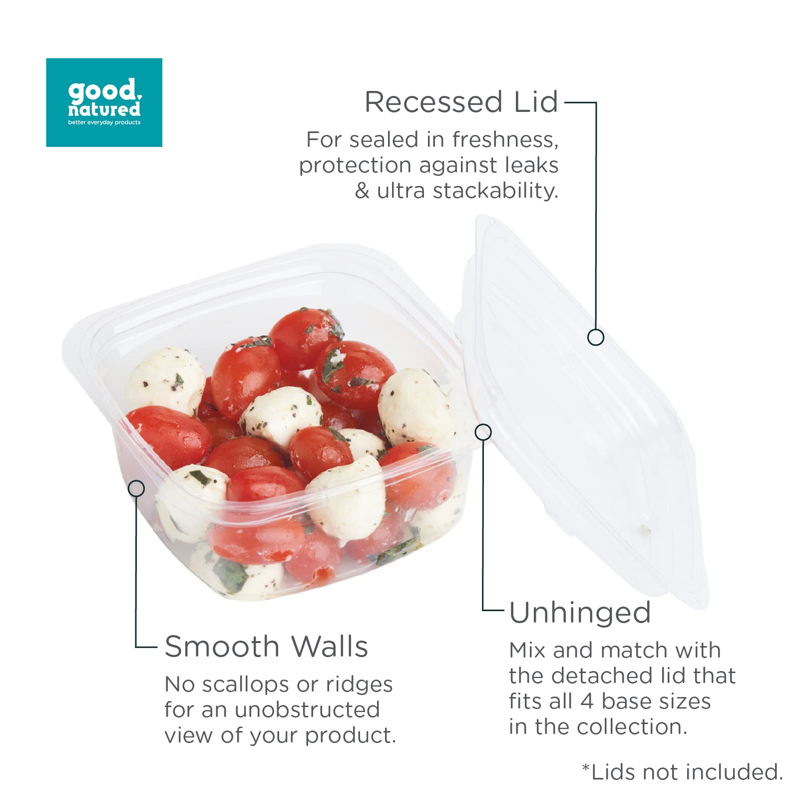 Good Natured 12 oz. Deli Containers (Pack of 675) - 99% Plant-Based, BPA-Free, Clear Food Storage Containers - Stackable Square Containers for Meal Prep, Leftovers & Restaurant Use