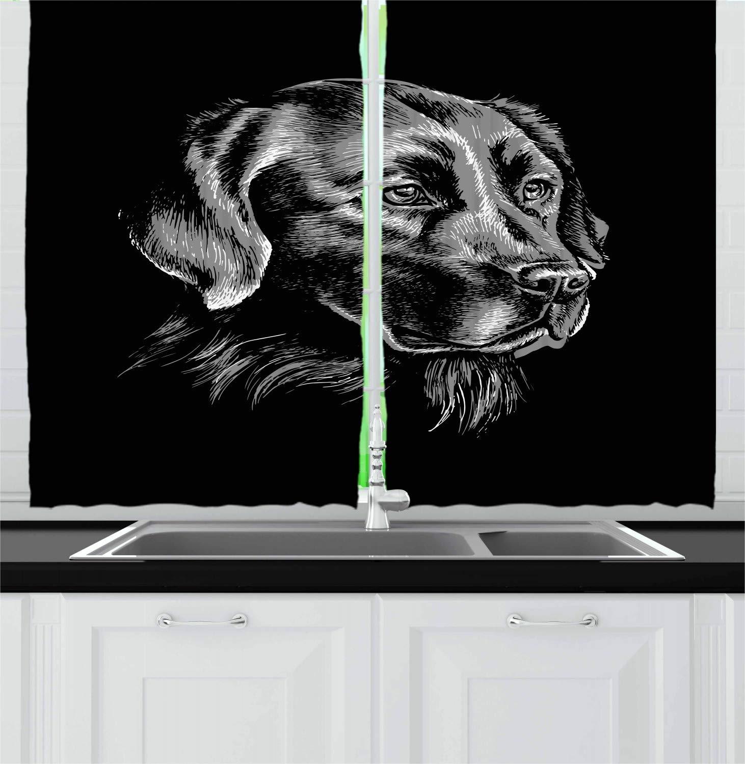 Ambesonne Labrador Retriever Puppy Sketch Kitchen Curtains - 2 Panel Set, 55