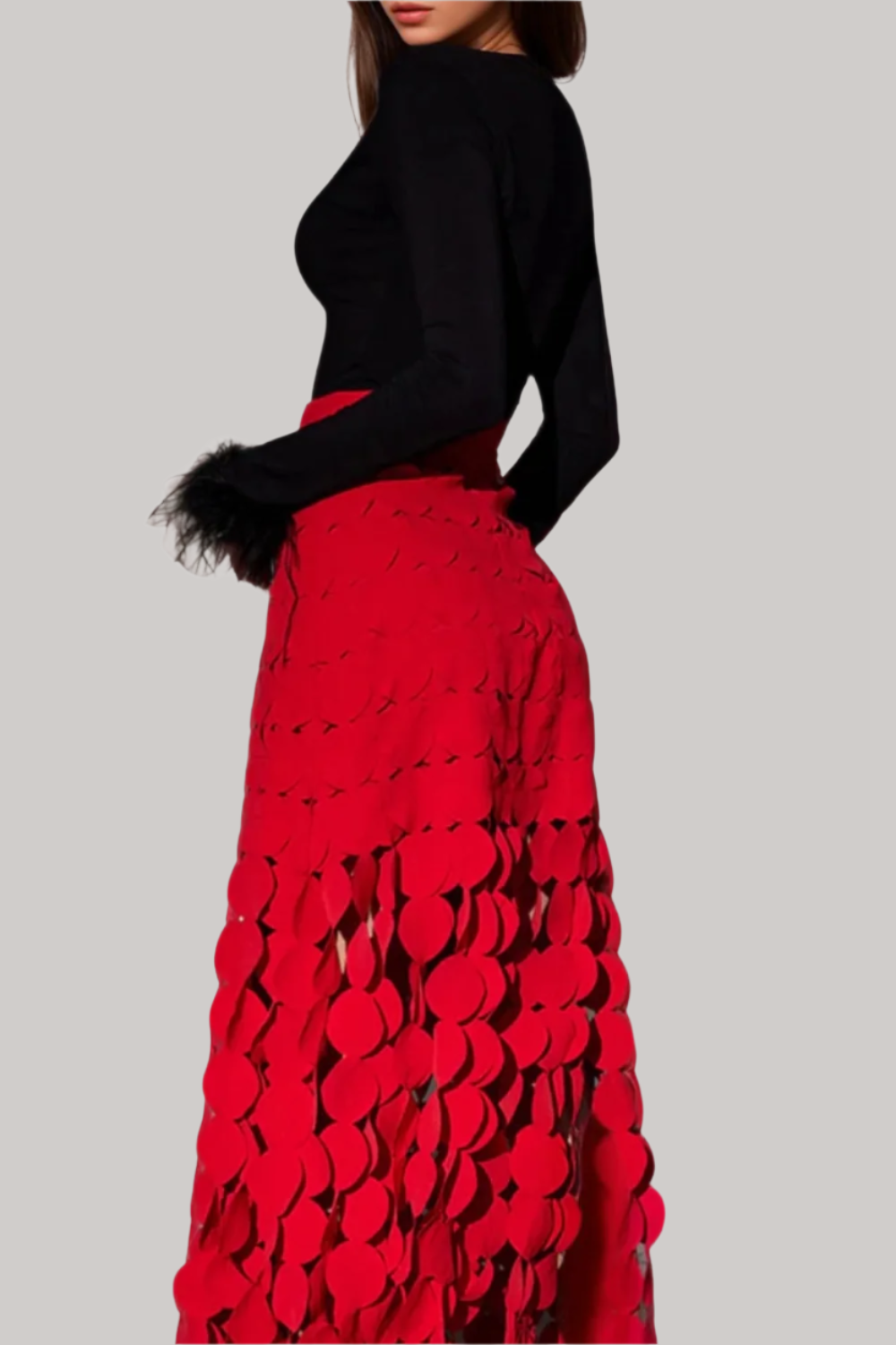 Red Circle Cutout Fringe Skirt - Sexy High Slit Party Skirt for Women | Perfect for Night Out, Club, Date & Festival