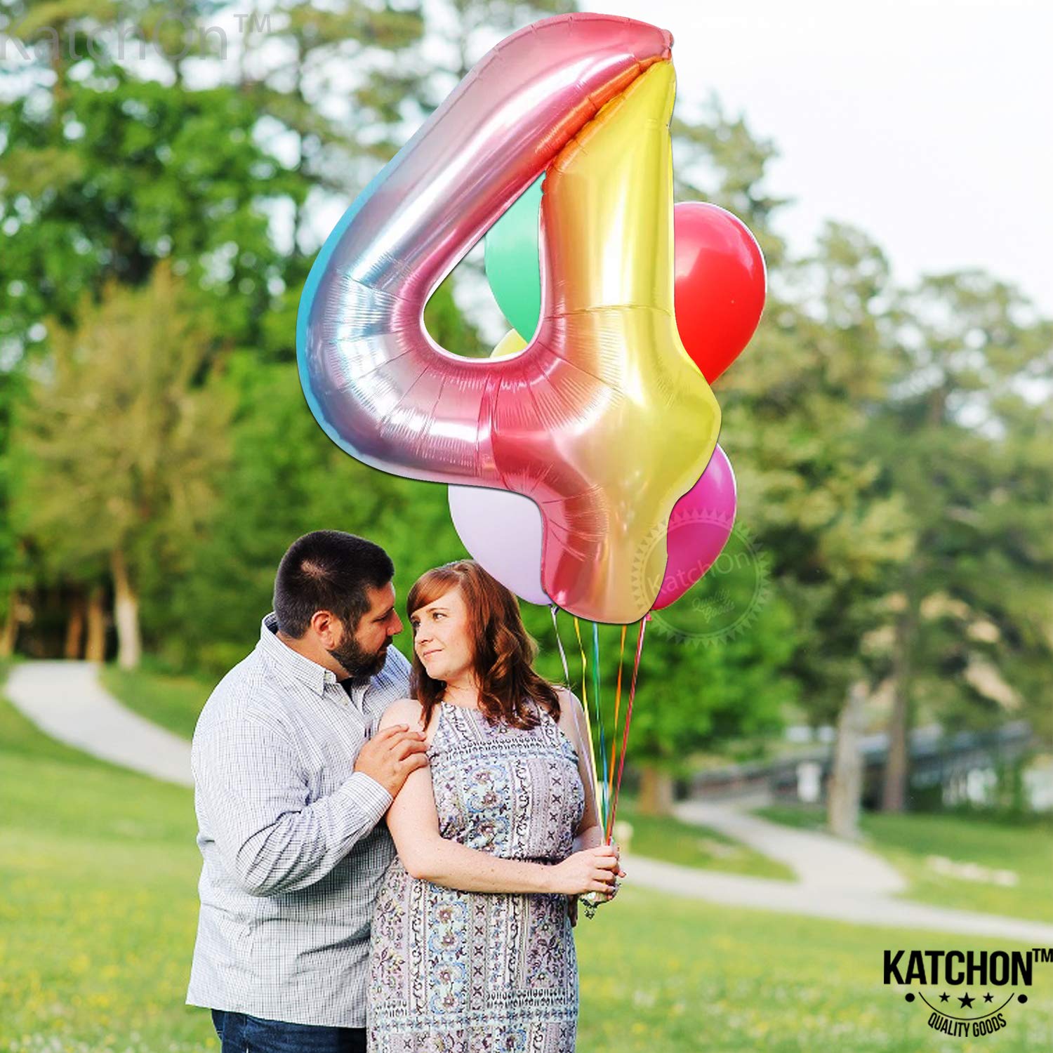 KatchOn Giant 40 Inch Rainbow Number 4 Balloon - Unicorn & Mermaid Birthday Party Decorations for 4th Birthday, Baby Shower, Gender Reveal, Photo Backdrop
