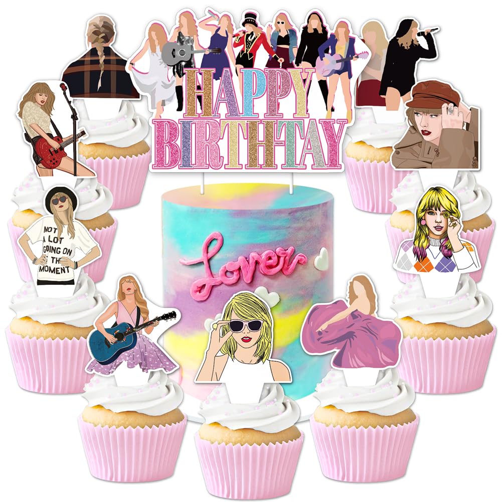 Music Singer Party Decorations & Cake Toppers Set - Birthday Cupcake Toppers for Girls, Concert Theme Bday Party Supplies - Perfect for Music Lover Celebrations & Cake Decorating
