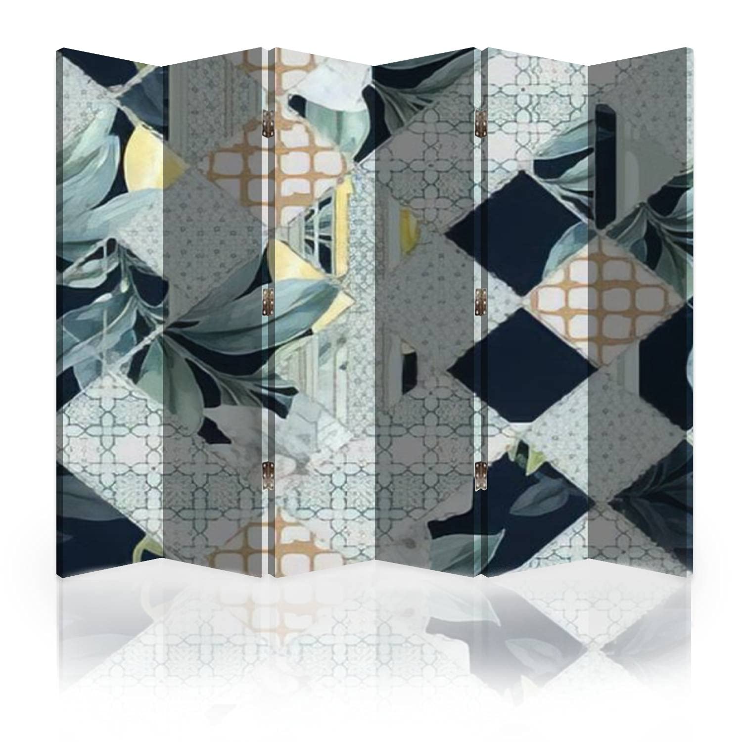Abstract Geometric Hand-Drawn Canvas Room Divider - 6 Panel Folding Privacy Screen with Patchwork Collage Design | Room Separator, Wall Partition for Bedroom, Office, Studio & Living Space Decoration