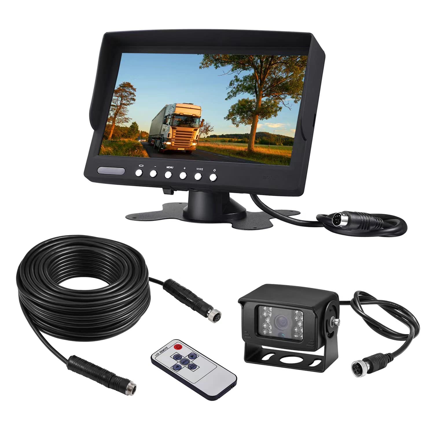 Waterproof Night Vision Backup Camera Kit with 7 Inch Monitor - 4 PIN Camera Cable for Trucks, Vans, RVs, Trailers, Buses & Motorhomes (12-24V) - Perfect for Safe Parking & Reversing in Low Light Conditions