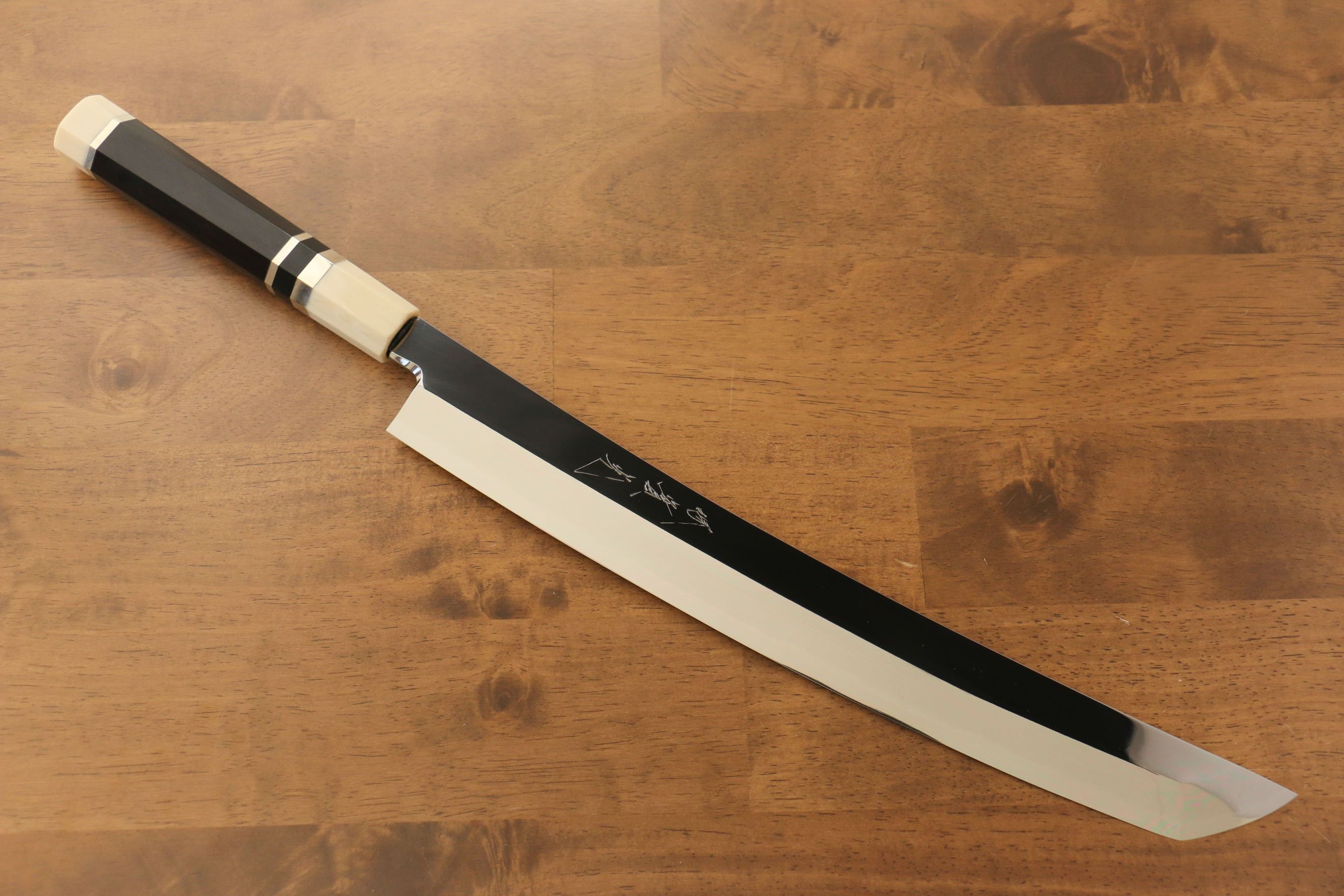Premium Jikko Silver Steel No.3 Sakimaru Yanagiba 330mm Japanese Sushi Knife - Ebony Wood Handle with Decorative Ring - Perfect for Sushi Chefs & Professional Kitchen Use