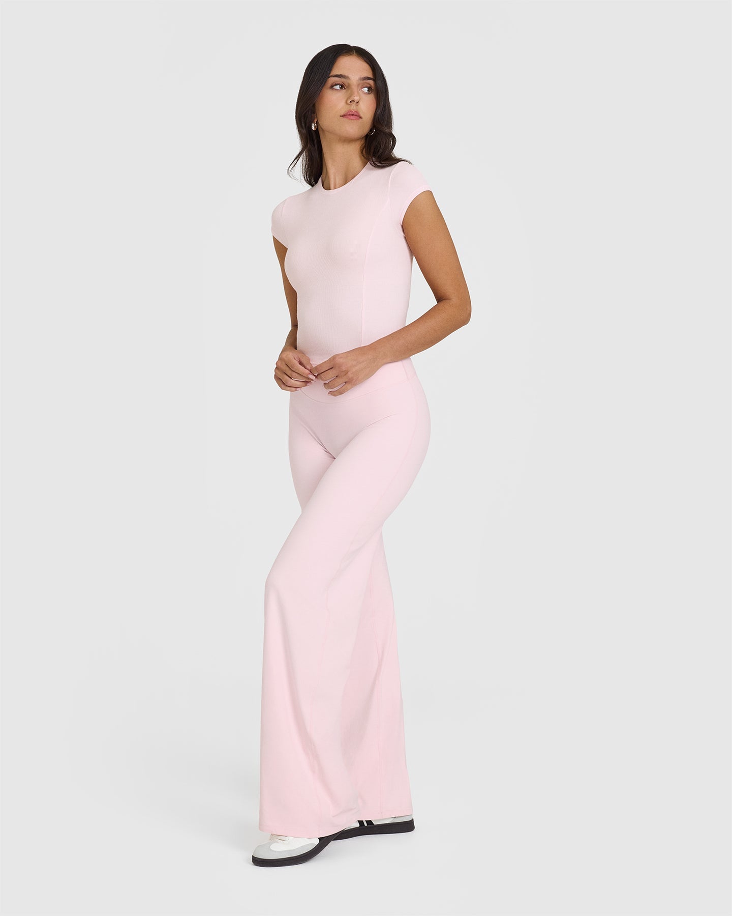 Mellow™ Rib Mid T-Shirt for Women - Soft Ballet Pink Cotton Blend Top for Casual Wear & Layering | Perfect for Everyday Outfits, Yoga, and Relaxing at Home