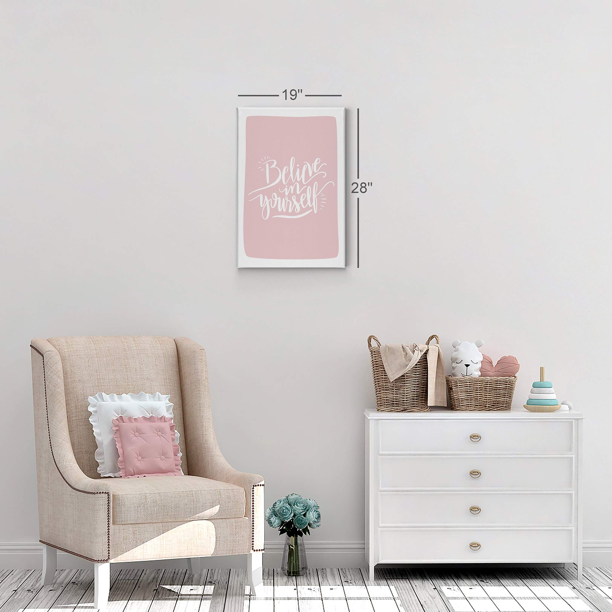 Believe in Yourself Inspirational Wall Art - Pink Lettering Canvas Print for Kids Room, Nursery & Baby Room Decor - Ready to Hang 36x24 - Made in USA | Motivational Gift for Children's Bedroom, Playroom & Classroom
