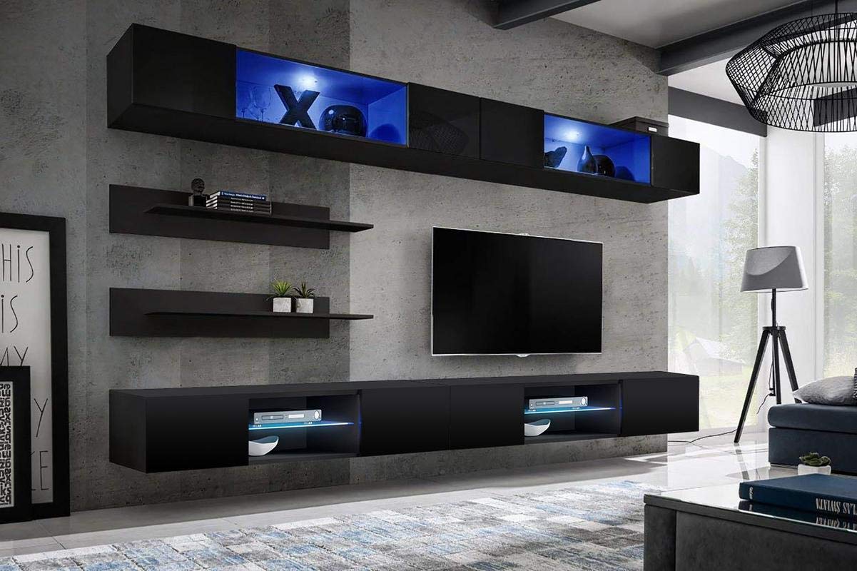 Modern Wall-Mounted TV Stand with Storage Shelves & LED Lights - I3 33