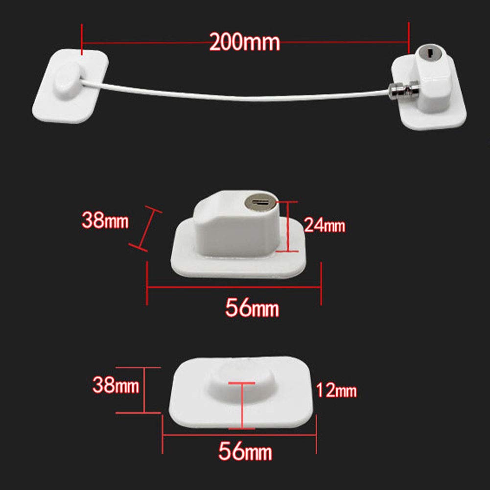 Baby Proof Refrigerator Lock - No Drill Cabinet & Drawer Safety Locks with Keys | Childproof Kitchen, Window & Closet Security | Easy Installation White Cable Restrictor for Home & Office Use