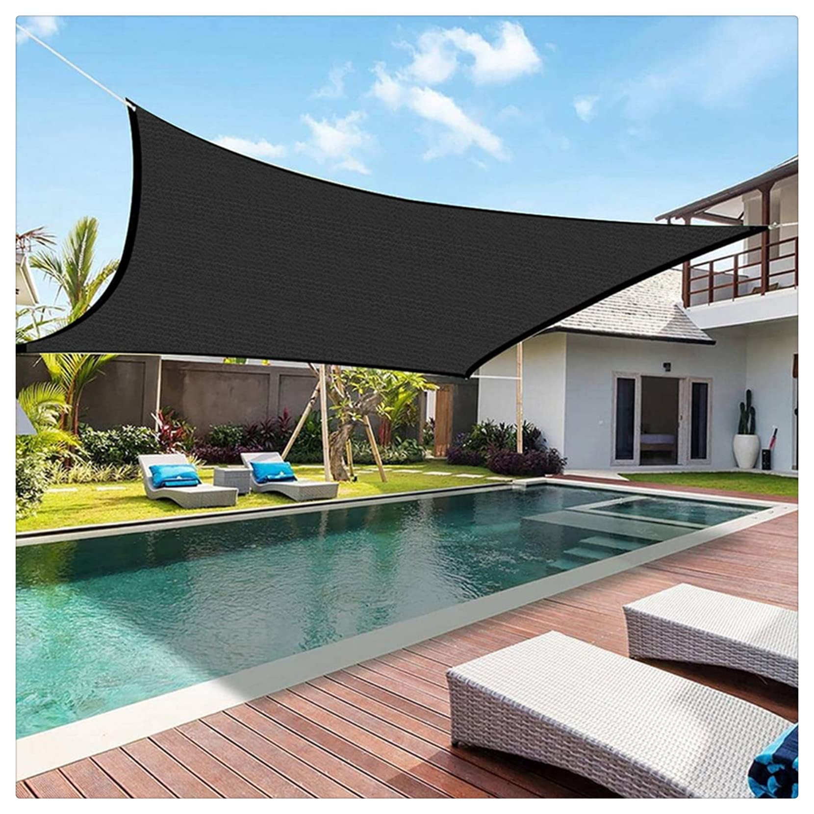 26ft Rectangle Sand Sun Shade Canopy with Rope - Outdoor Sun Awning for Patio, Garden, Swimming Pool, Beach, Camping, and Backyard