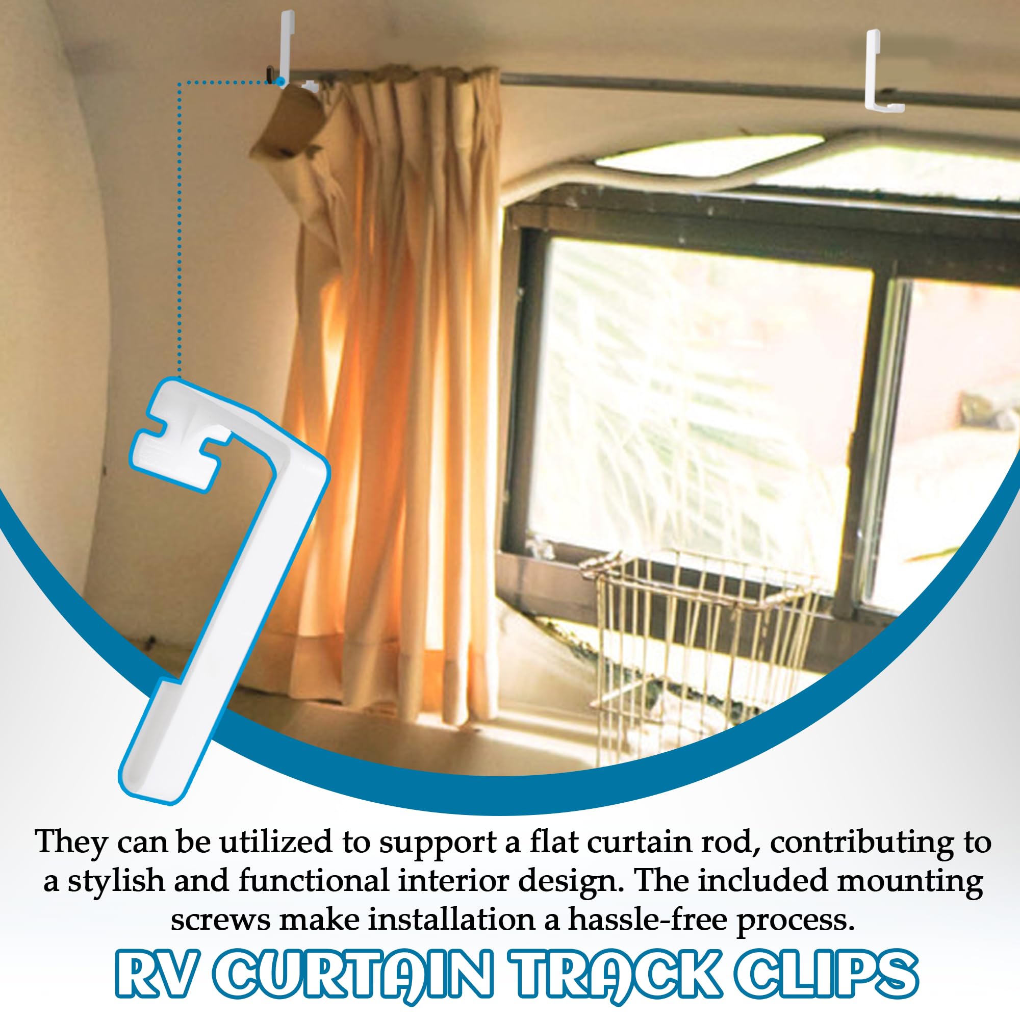 Tongass 4-Pack White RV Curtain Clips - Heavy Duty Plastic Window Covering Hardware for Motorhome, Camper & Trailer - Secure Side Curtains While Driving or Camping