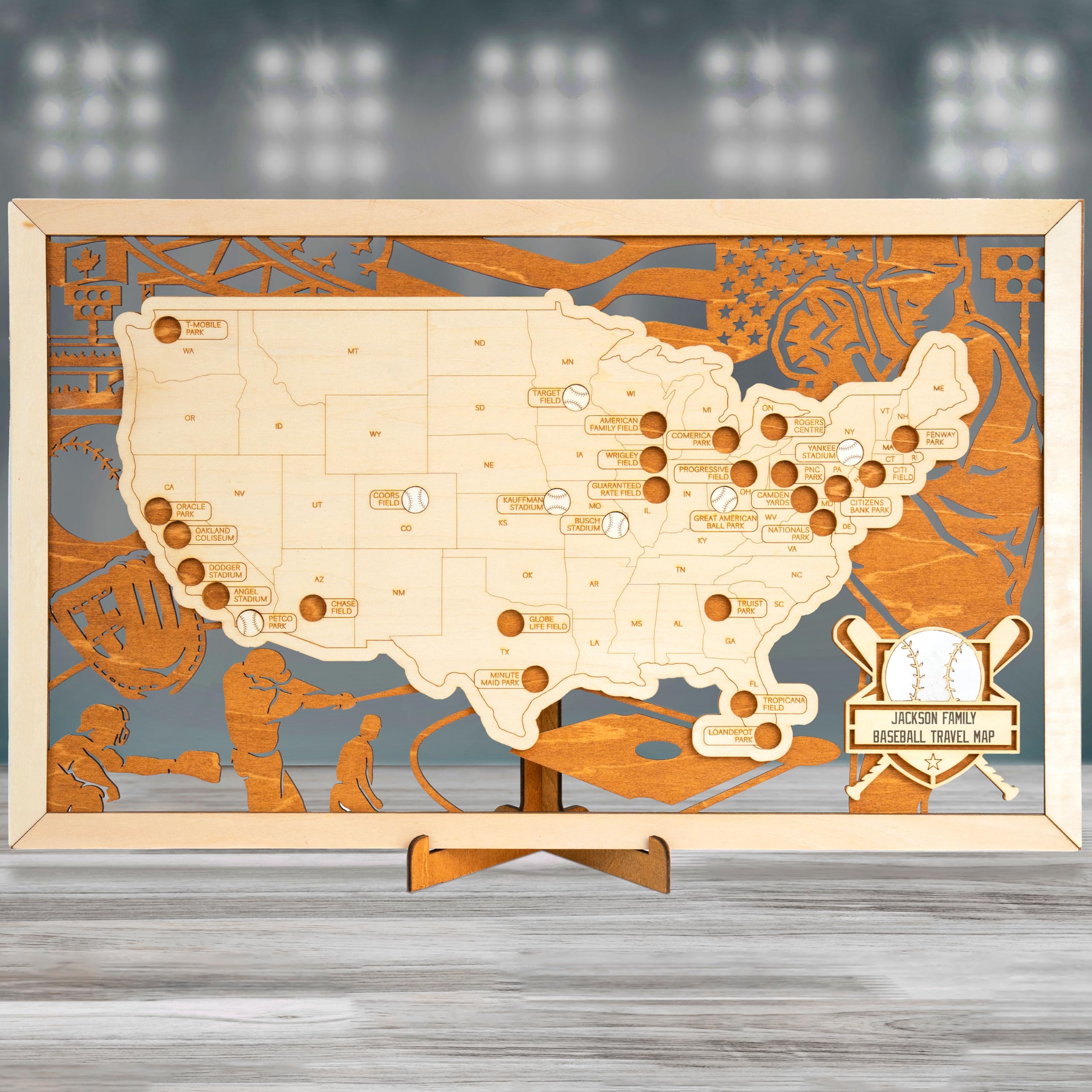 Custom Baseball Stadium Map Tracker - Personalized MLB Ballparks Visited Poster | Unique Baseball Gift for Men, Dad, Husband & Coworkers | Perfect for Valentine's Day, Christmas & New Year Gifts | Great for Sports Fans, Office Decor & Man Cave Wall Art