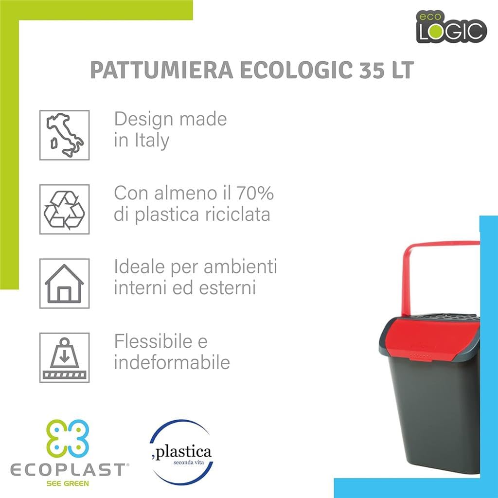 Maury's Set of 3 Eco-Friendly 35L Recycling Bins with Handles - Indoor/Outdoor Waste Baskets for Home, Office & Garden Organization - Made in Italy | Perfect for Kitchen, Bathroom & Garage Recycling
