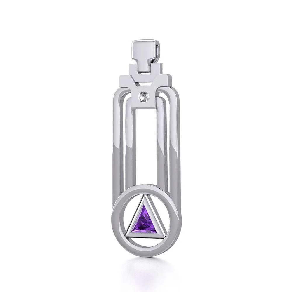 Modern Geometric Silver Pendant Necklace with Genuine Gemstone - Elegant Healing Jewelry for Women - Perfect for Meditation, Yoga & Spiritual Gifts TPD5356