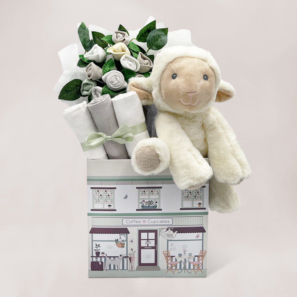 Little Lamb Welcome Baby Hamper - Neutral Baby Shower Gift Set for Newborns | Perfect for Nursery Decor & Gender Reveal Parties