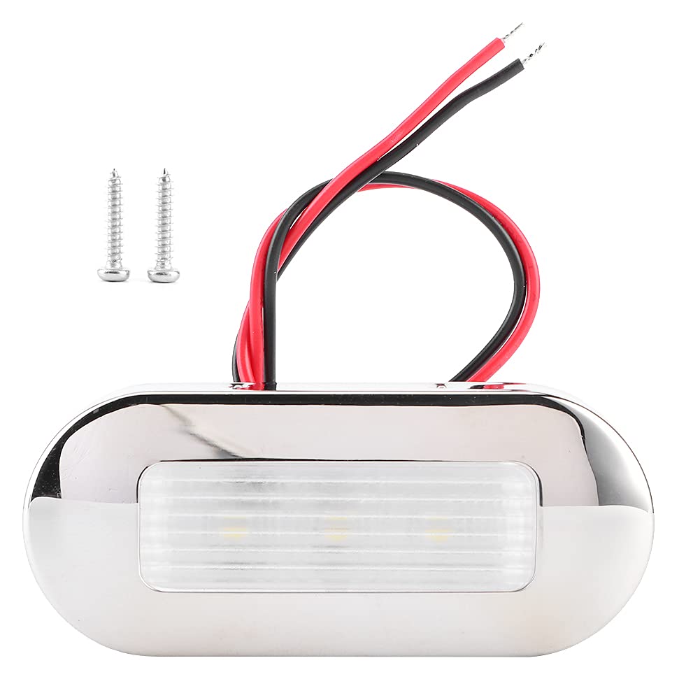 12V LED Oblong Stainless Steel Marine Courtesy Light - Waterproof Boat & RV Lighting for Steps, Walkways, Interior & Exterior (Cool White) - Perfect for Yachts, Caravans, and Nighttime Safety