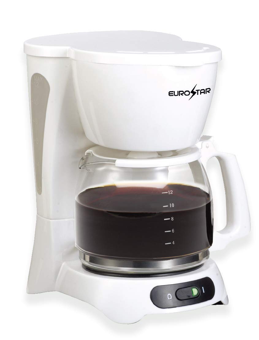 EUROSTAR ECM642W 12-Cup Programmable Coffee Maker with Auto Shut-Off - White - Perfect for Home, Office & Entertaining Guests