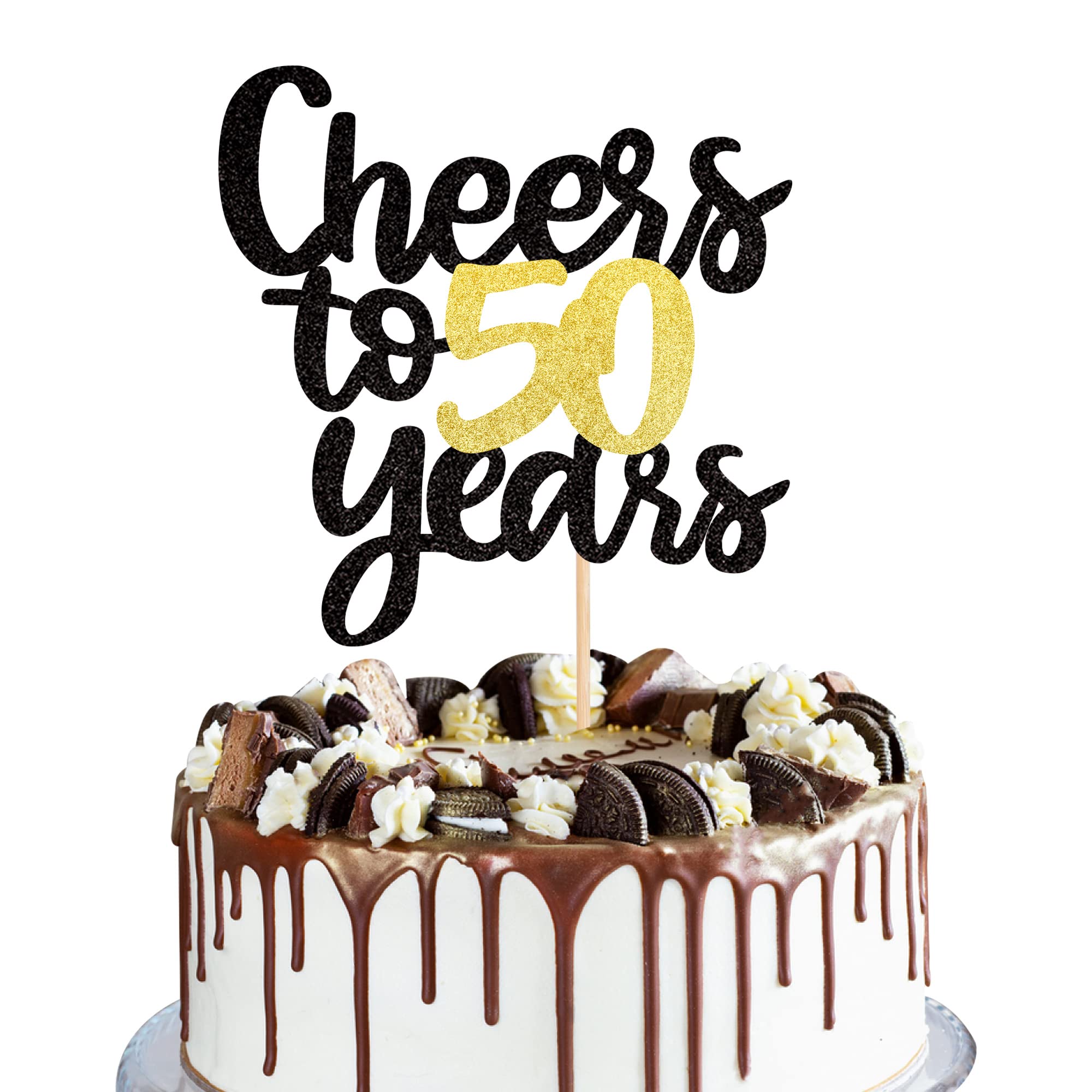 1 Pack Cheers to 50 Years Cake Topper - Black & Gold Glitter 50th Birthday Cake Decorations for Anniversary Party Supplies | Perfect for 50th Birthday Cakes, Cupcakes & Celebration Desserts