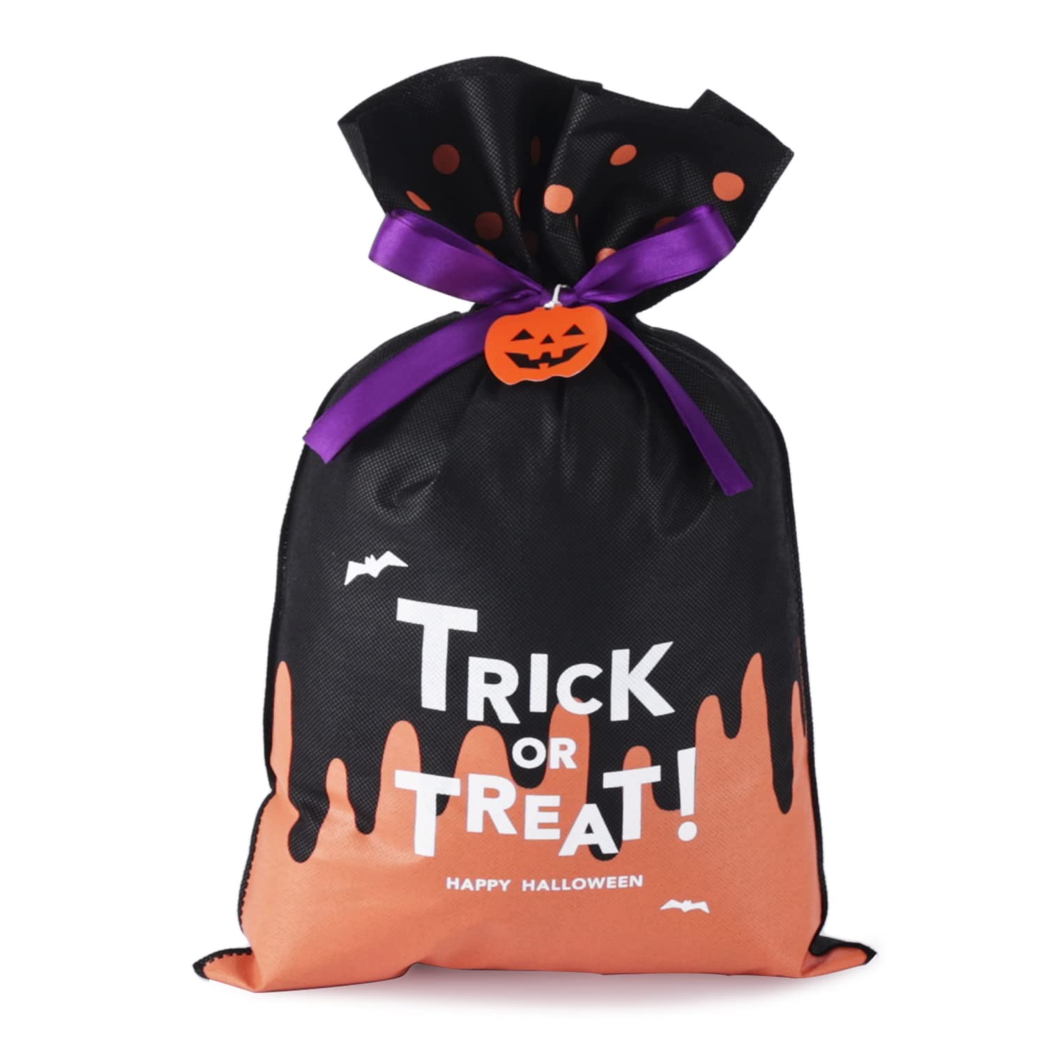 Yatinbos Halloween Fabric Gift Wrap Bags - 6 Pack Black Reusable Trick or Treat Bags with Ribbon Drawstring, 12