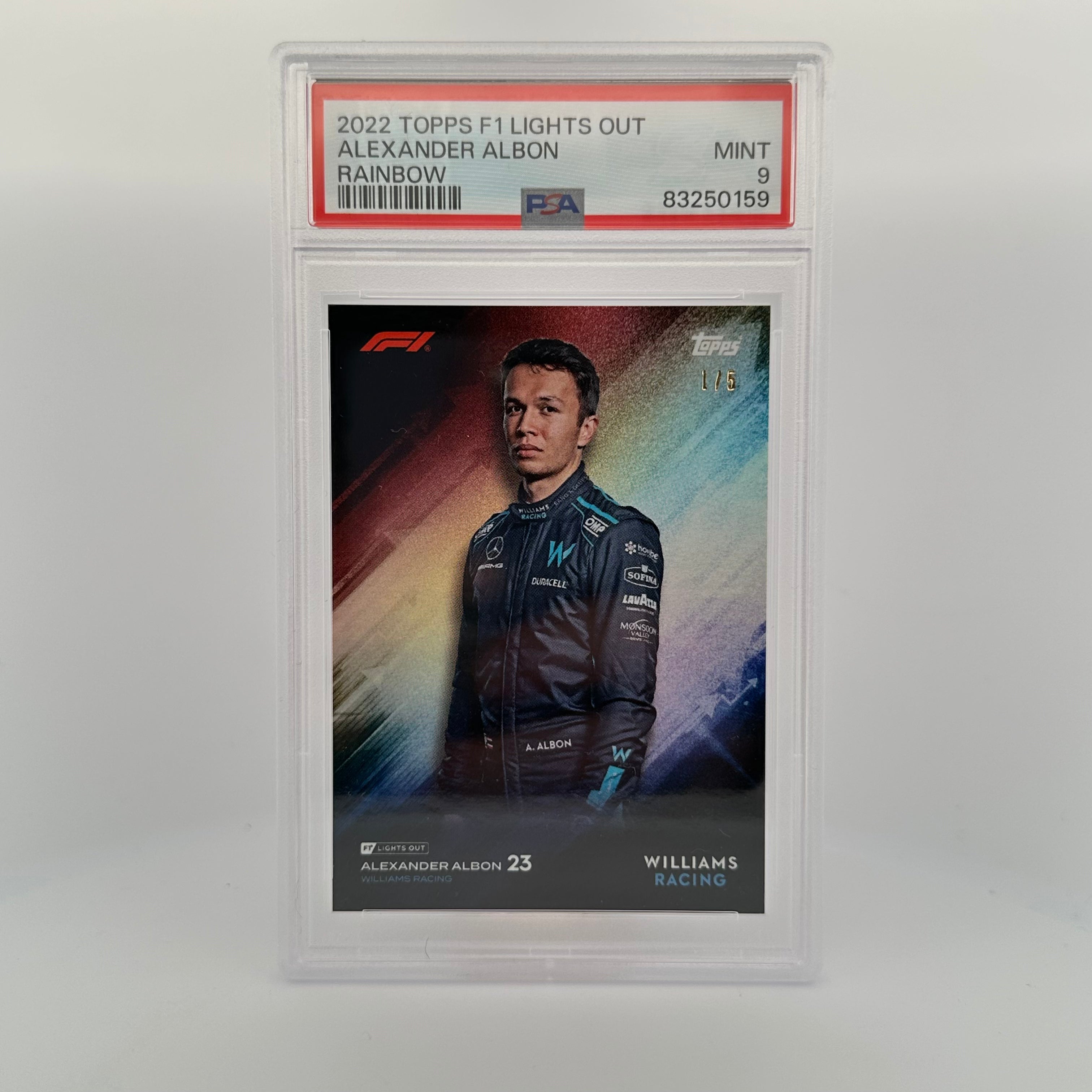 PSA 9 Alexander Albon 1/5 Rainbow Foil Trading Card - Perfect for F1 Collectors, Display & Investment