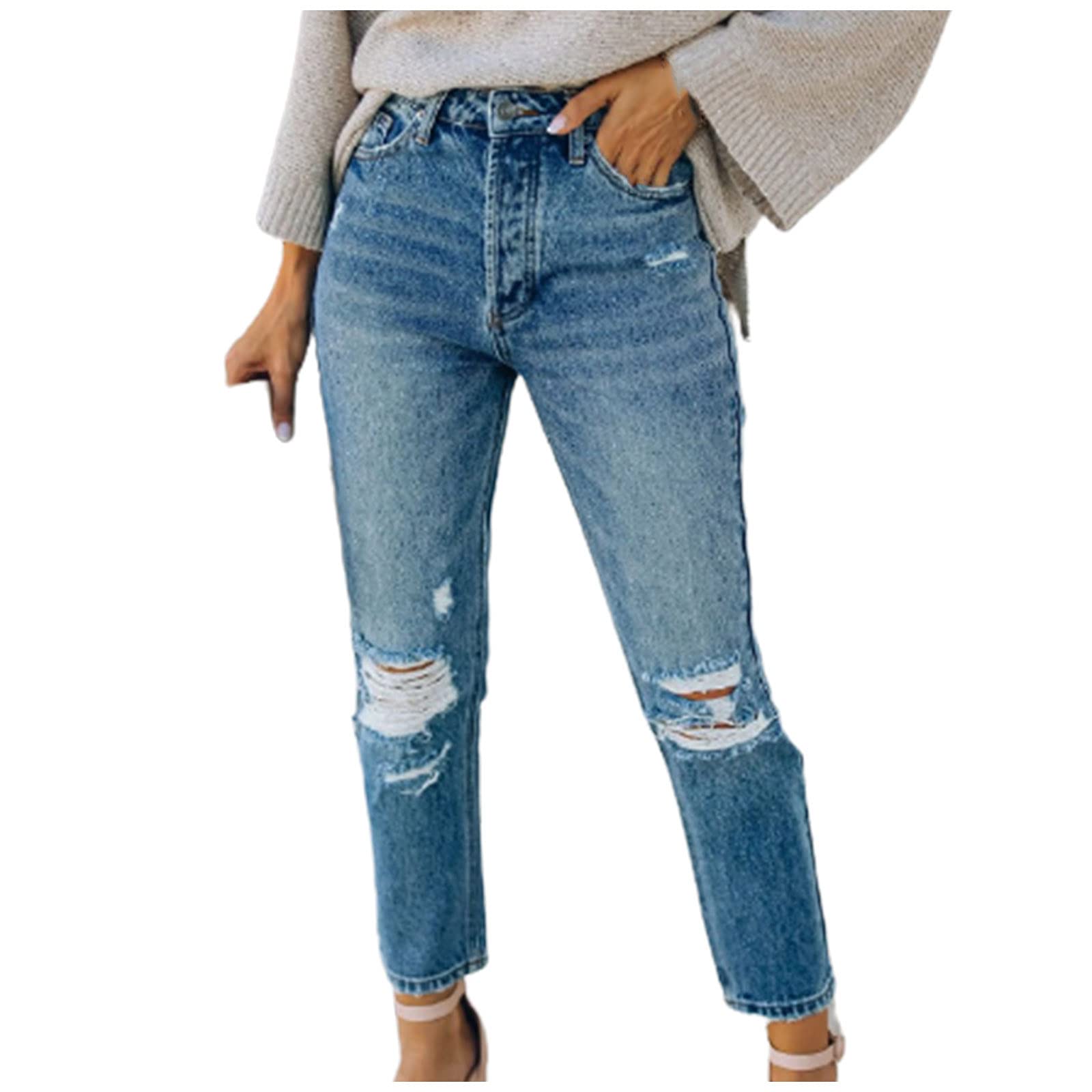 Babysbule Women's Ripped Crop Denim Jeans | Straight Leg Casual Pants for Juniors | Perfect for Everyday Wear, Street Style & Weekend Outfits