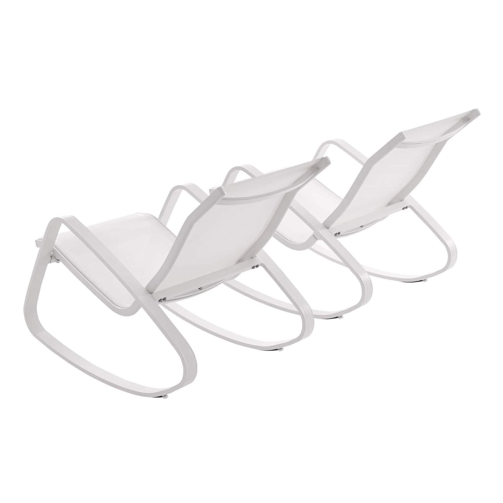Modern Outdoor Rocking Lounge Chair Set of 2 - All-Weather Textilene Mesh Sling Patio Furniture for Backyard, Poolside & Garden Relaxation - White