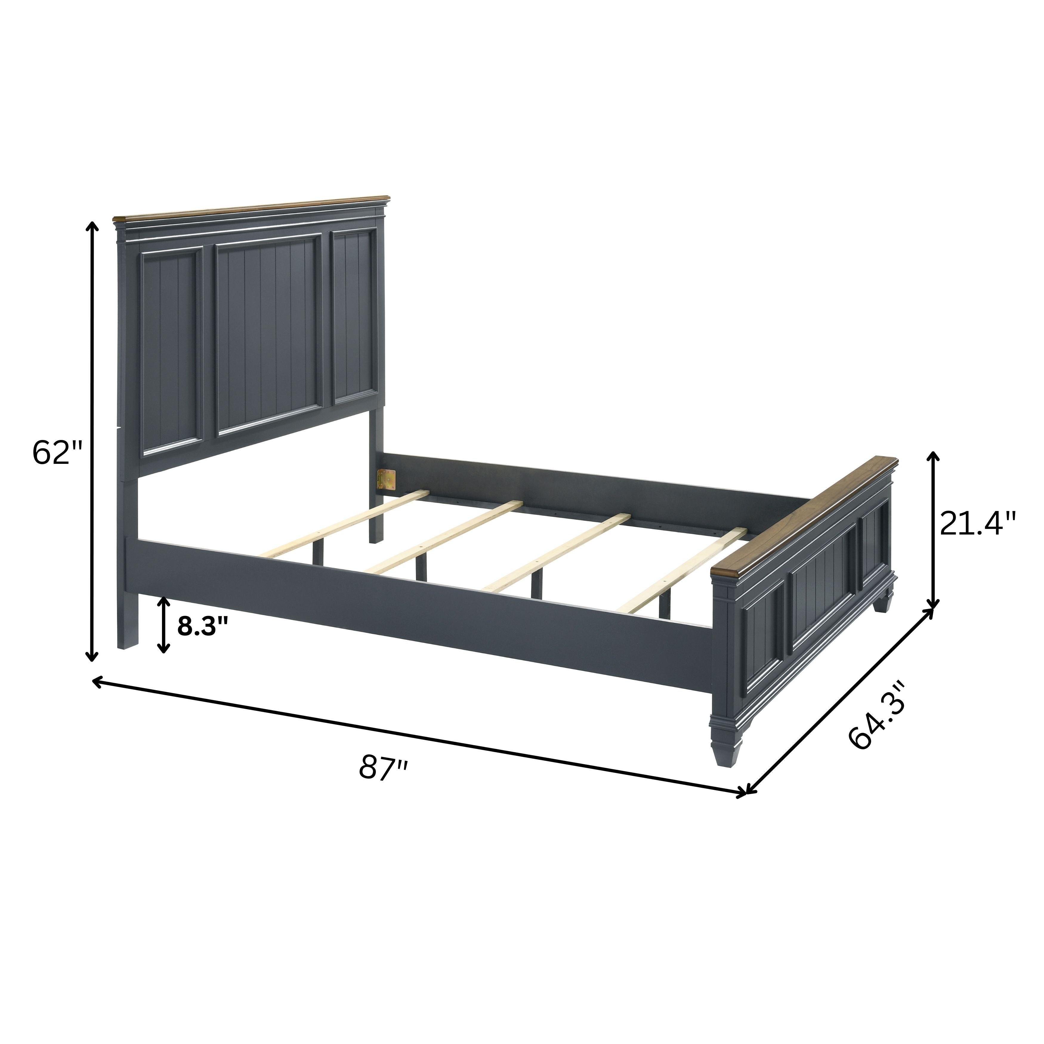 Roundhill Furniture Clelane Wood Bedroom Set with Shiplap Panel Bed - Queen Size, Slate Blue Finish - Modern Farmhouse Bedroom Decor for Master & Guest Rooms