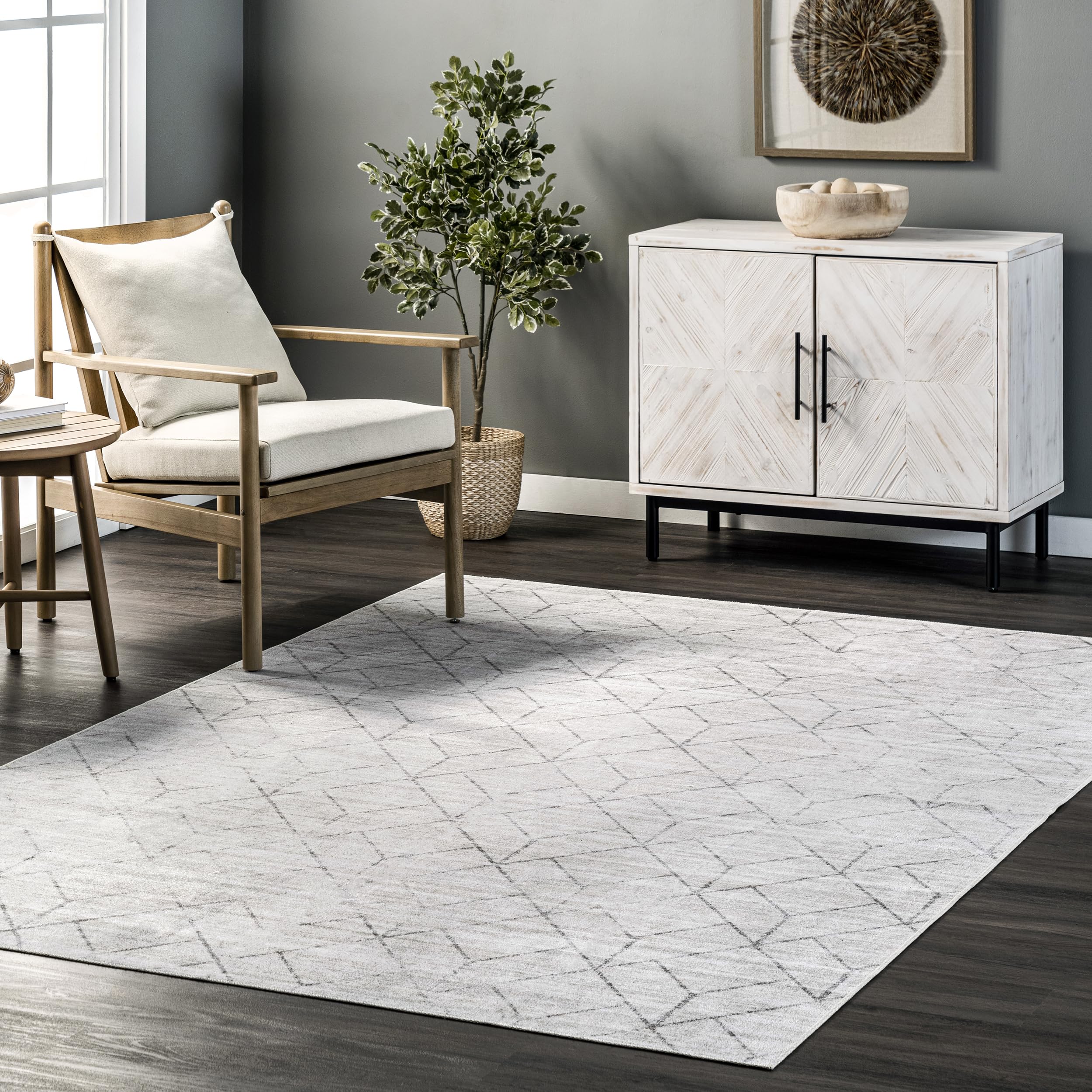 nuLOOM 8' x 10' Washable Area Rug - Stain Resistant, Non-Slip Backing, Low Profile for Living Room, Bedroom & Dining Room - Regan Light Grey | Perfect for High Traffic Areas & Pet-Friendly Homes