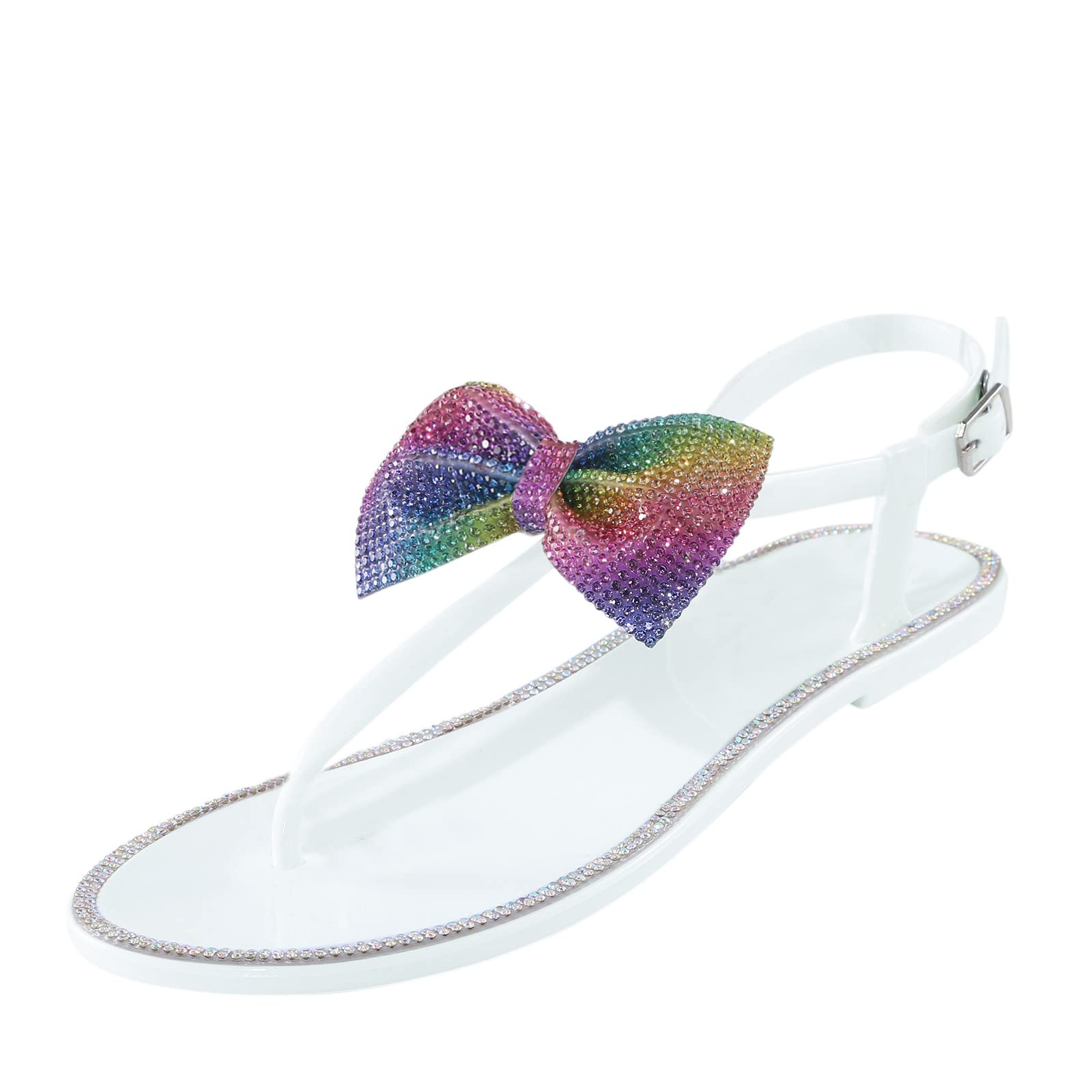 GWTAECH Women's Jelly Studded Sandals with Crystal Beads - Stylish Thong Ankle Strap Flip Flops for Beach, Pool, and Summer Outfits