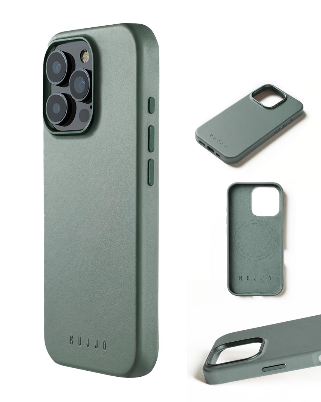 Mujjo Premium European Leather Case for iPhone 16 Pro - MagSafe Compatible, Slim Fit with Enhanced Camera & Phone Protection | Eco-Friendly Recycled Materials | Green Smoke Color | Perfect for Business, Travel & Everyday Use