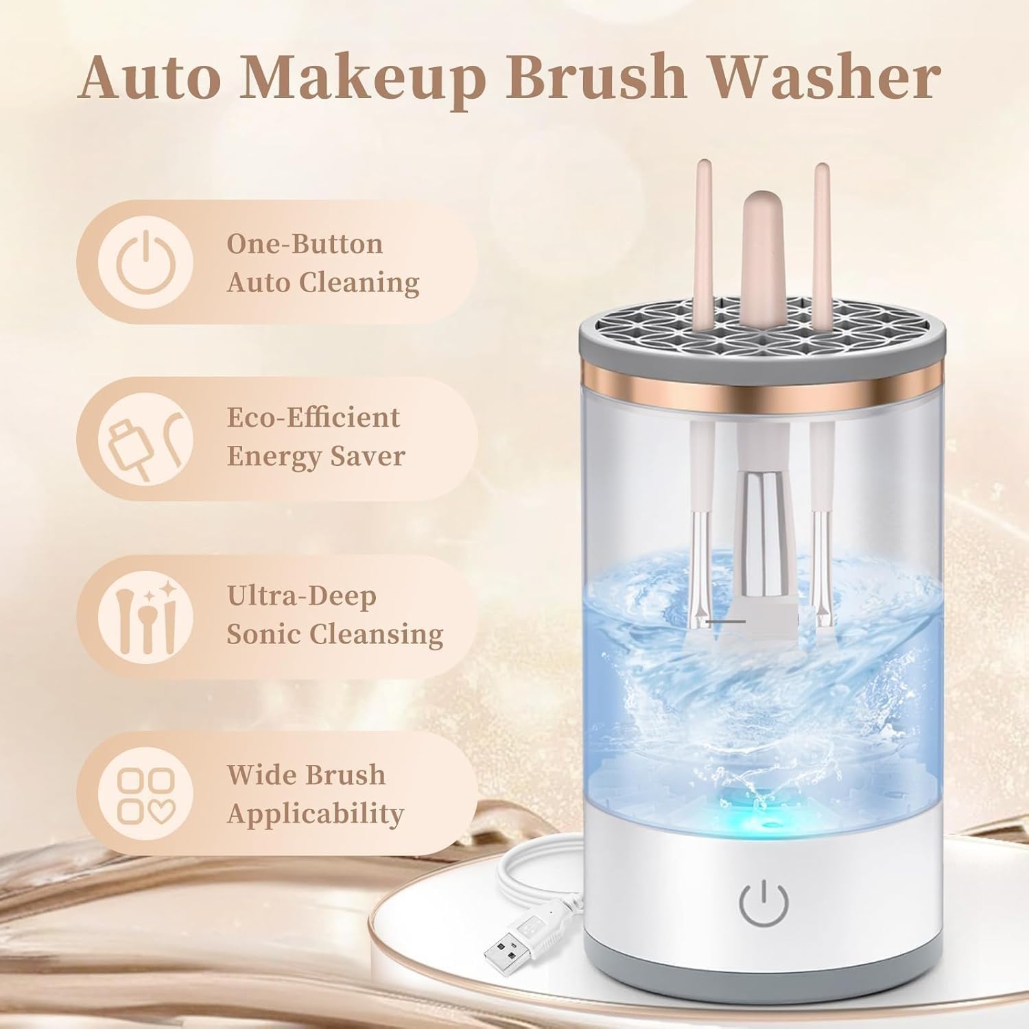 DERIKO Electric Makeup Brush Cleaning Machine - Automatic Cosmetic Brush Cleaner & Dryer for Quick Deep Cleaning - Portable & Easy to Use for All Brush Sizes - Perfect for Home, Salon & Travel Makeup Brush Care