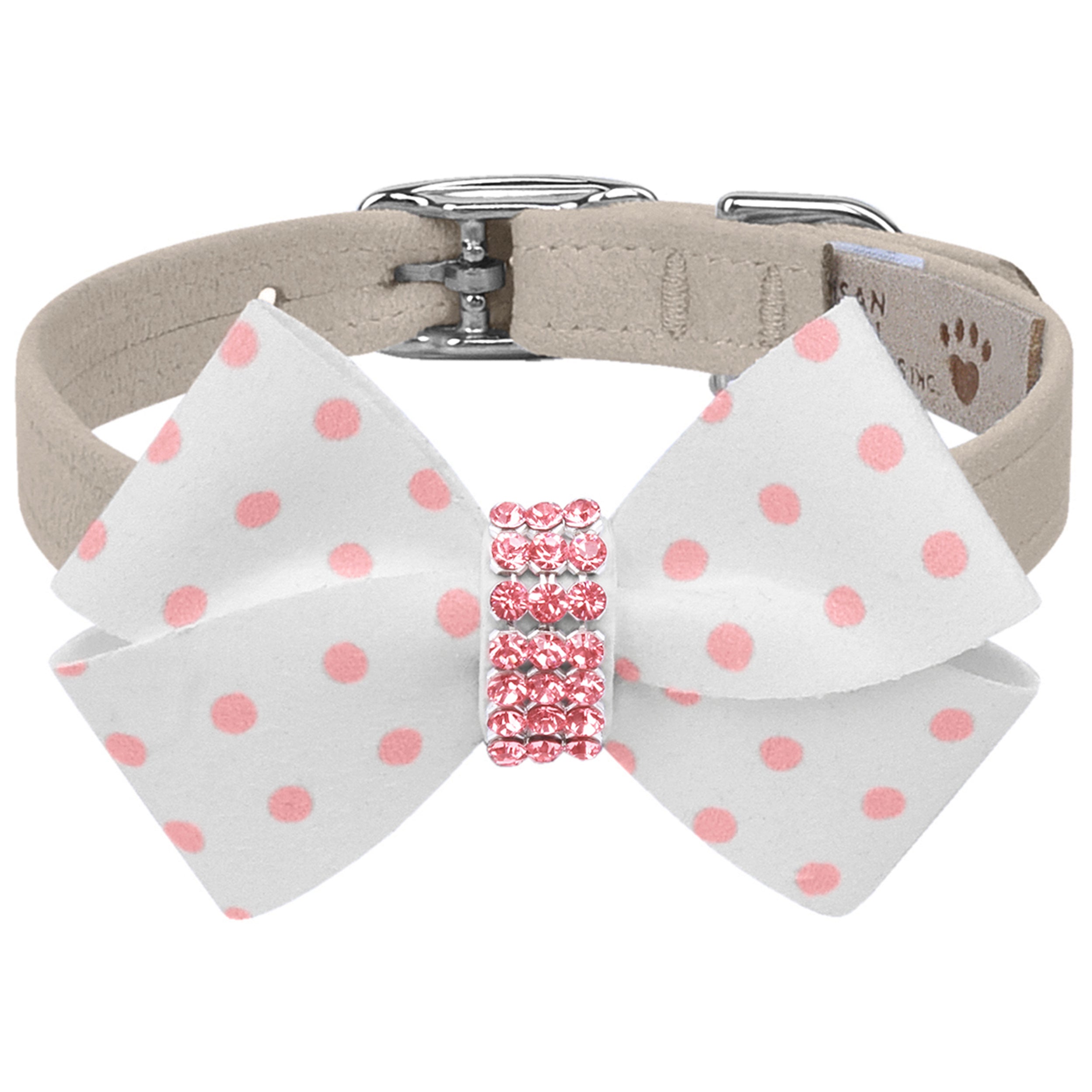 Polka Dot Nouveau Bow Dog Collar with Pink Giltmore Trim - Stylish & Comfortable Pet Accessory for Small & Medium Dogs | Perfect for Daily Walks, Pet Photos & Special Occasions