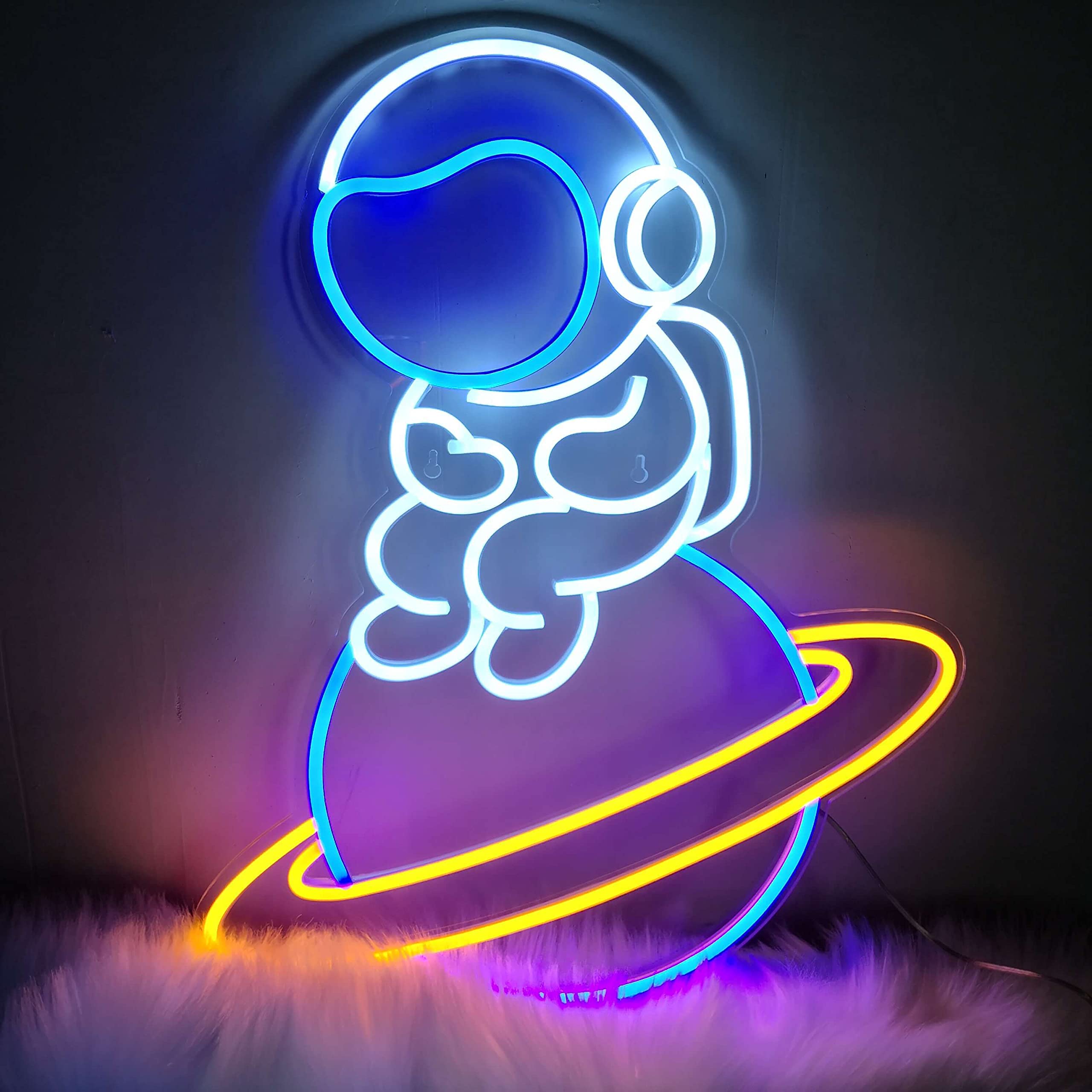 Astronaut Sitting on Planet LED Neon Sign - Big Space-Themed Wall Light for Bedroom & Game Room Decor - Cool Neon Art Gift for Kids & Teens - Perfect for Space-Themed Parties, Gaming Setups & Kids Room Decor