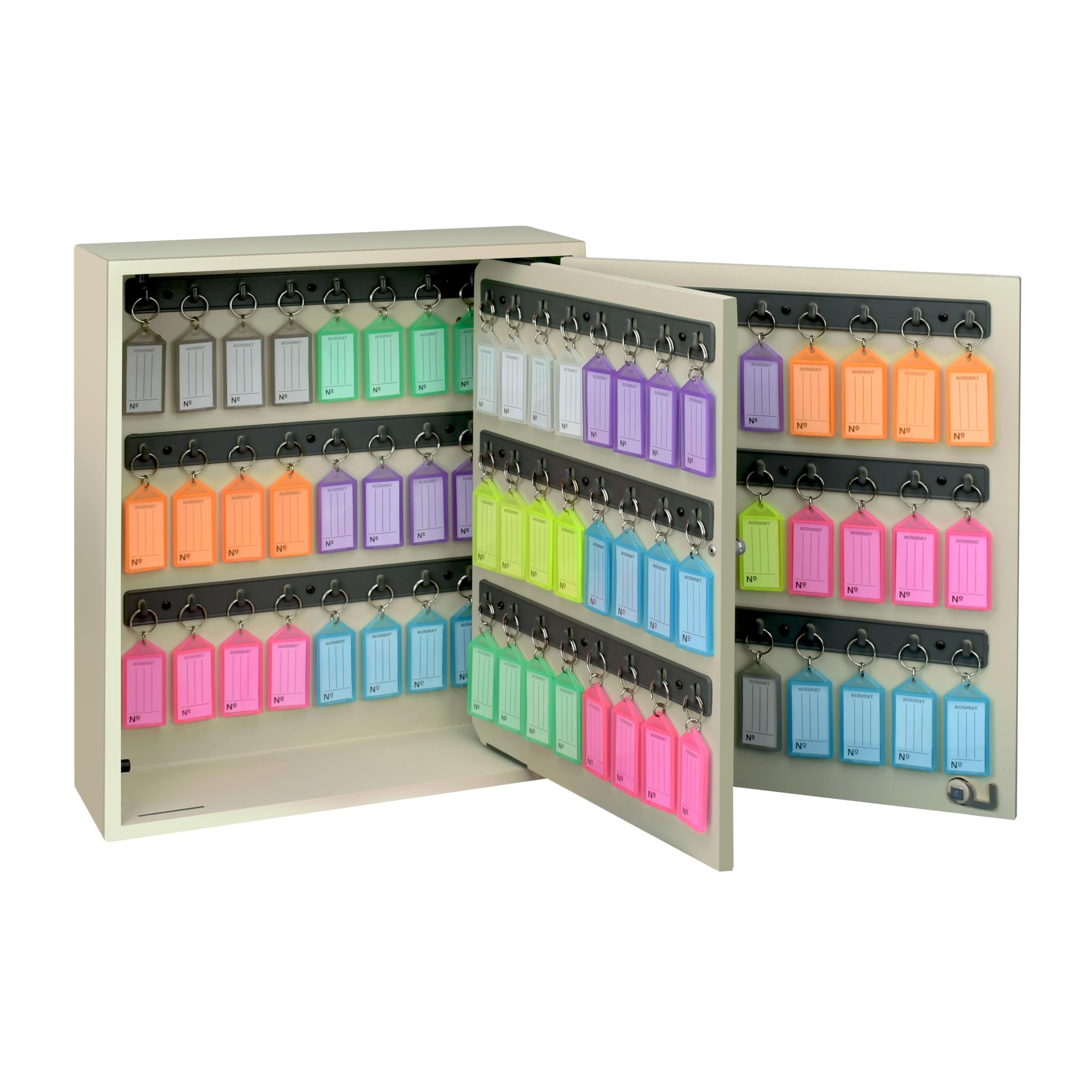 Acrimet 96-Key Wall Mount Cabinet Organizer with Lock - Includes 96 Multicolored Tags (Beige) - Perfect for Home, Office, and School Key Management