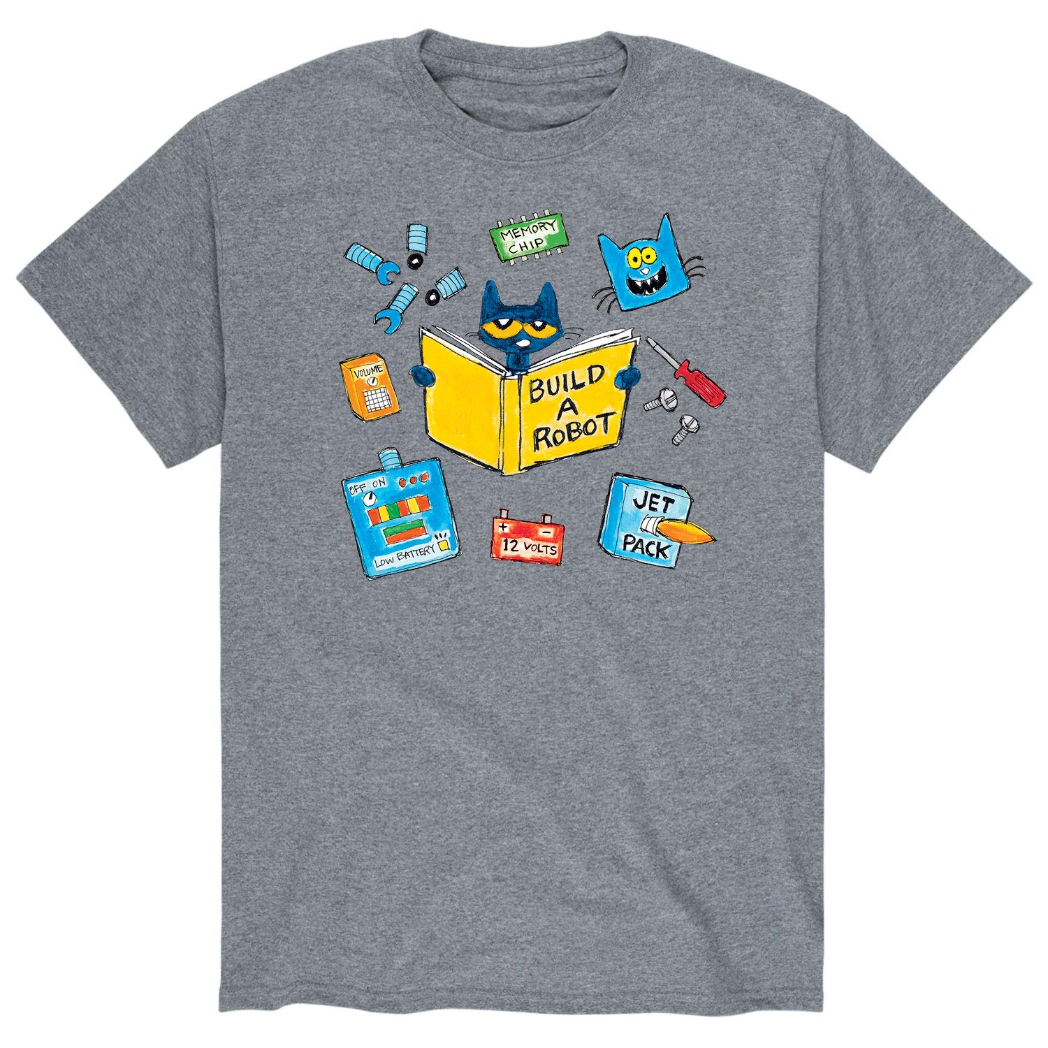 Pete the Cat Build A Robot Men's Short Sleeve Graphic T-Shirt - Cool Cartoon Tee for Casual Wear, Gifts & Everyday Outfits