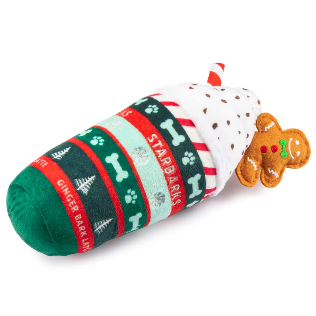 Starbarks Gingerbread Latte Christmas Dog Toy - Chew-Resistant Holiday Pet Gift for Small & Large Dogs - Perfect for Playtime & Stocking Stuffers