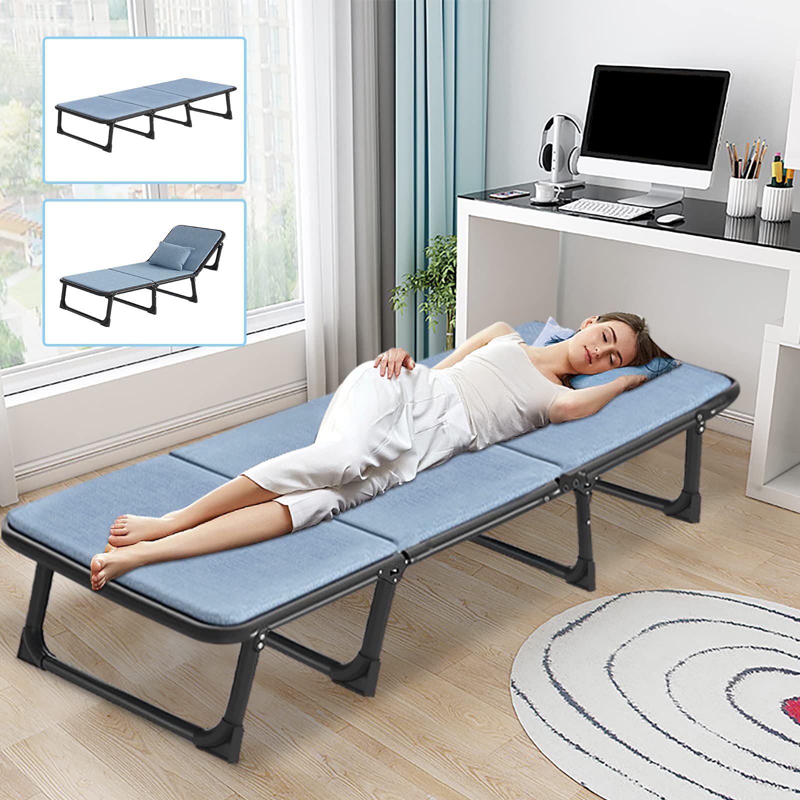 DoCred Rollaway Guest Bed Cot - Foldable Metal Platform Bed Frame, Twin Size Fold Up Bed for Adults - Perfect for Bedroom, Office & Guest Room Use