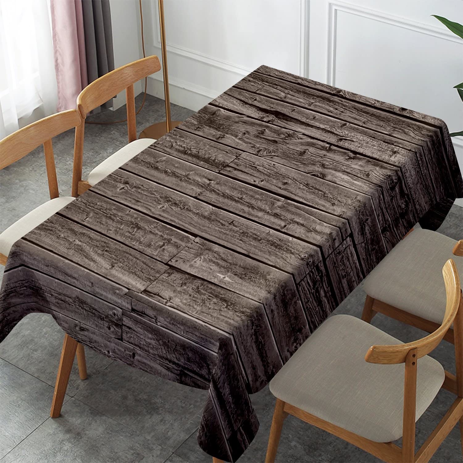 Vintage Wood Grain Polyester Tablecloth - 54