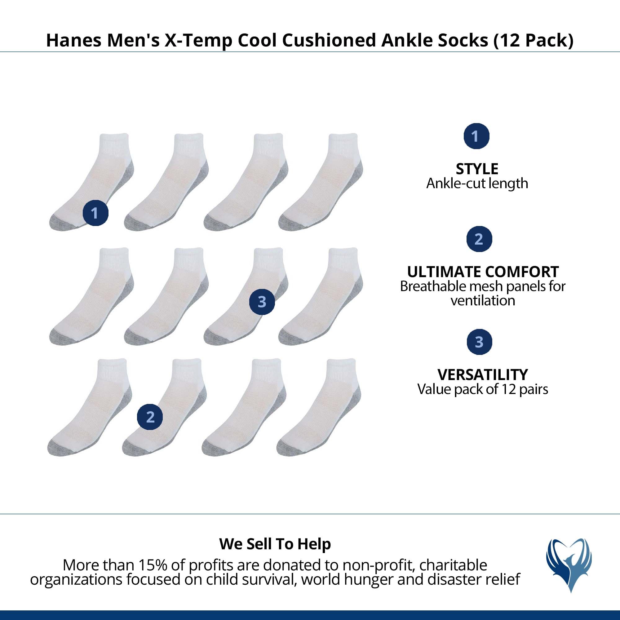 Hanes Men's X-Temp Cushioned Ankle Socks 12-Pack - Moisture-Wicking Athletic Socks for Running, Gym & Everyday Comfort