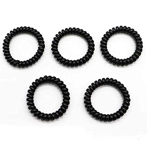 Upavista Spiral Hair Ties for Women - No Crease Seamless Elastic Hair Coils, 5-Piece Set (Black) | Traceless Ponytail Holders, Phone Cord Hair Rings for Workout, Office & Everyday Use