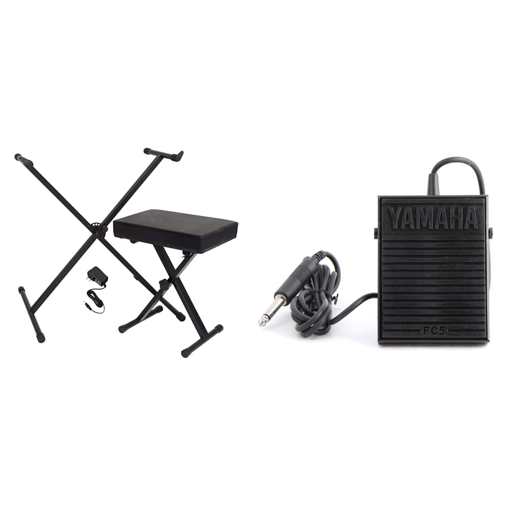 Yamaha PSR DGX YPT Series Digital Piano Accessory Kit - Keyboard Stand, Adjustable Bench, Power Adapter & Sustain Pedal - Complete Bundle for Beginners & Professionals (Black) | Perfect for Home Practice, Music Lessons, Live Performances & Studio Recording | Ideal Gift for Piano Enthusiasts, Music Teachers & Students | Great for Small Spaces, Church Choirs, School Music Rooms & Holiday Gifts