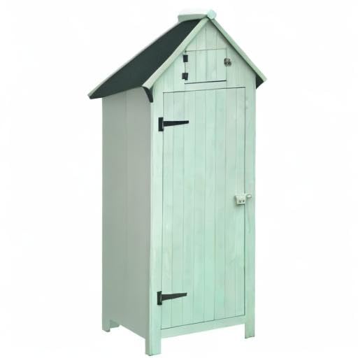 Hanover 8.7 cu. ft. Outdoor Storage Shed with Shelves & Lock - Vertical Wooden Garden Shed for Tools, Equipment & Supplies - Waterproof Fir Wood Shed in Mint Green - Perfect for Backyard, Patio & Garage Organization
