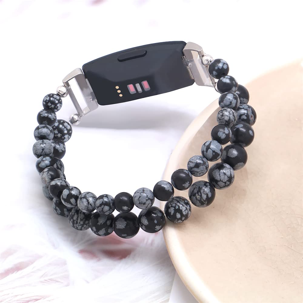 Fitbit Inspire HR Bands for Women - Handmade Beaded Adjustable Strap (Snowflake Obsidian) for Workouts & Daily Wear